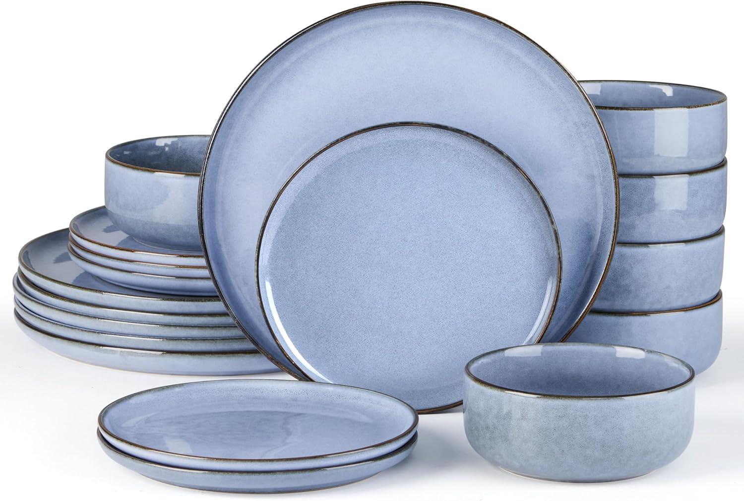 imageEfar 12Piece Reactive Glaze Dinnerware Sets Ceramic Dishes Set for 4 Stoneware Plates and Bowls Dinning Ware Microwave amp Dishwasher Safe Ocean BlueOcean Blue