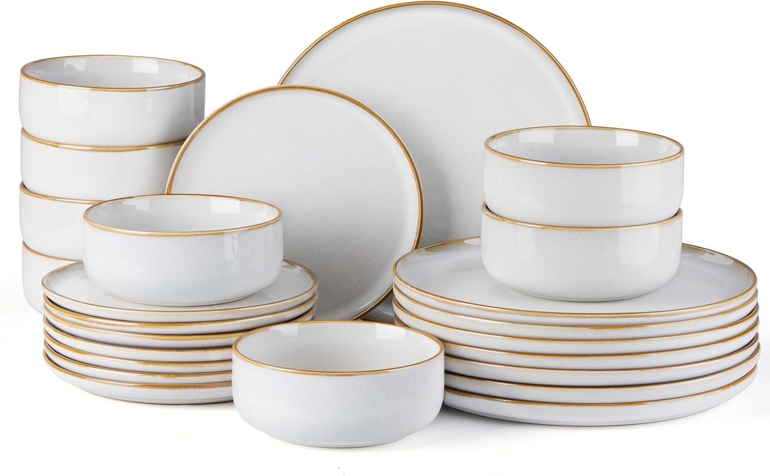 imageEfar 12Piece Reactive Glaze Dinnerware Sets Ceramic Dishes Set for 4 Stoneware Plates and Bowls Dinning Ware Microwave amp Dishwasher Safe Ocean BlueSeashell White