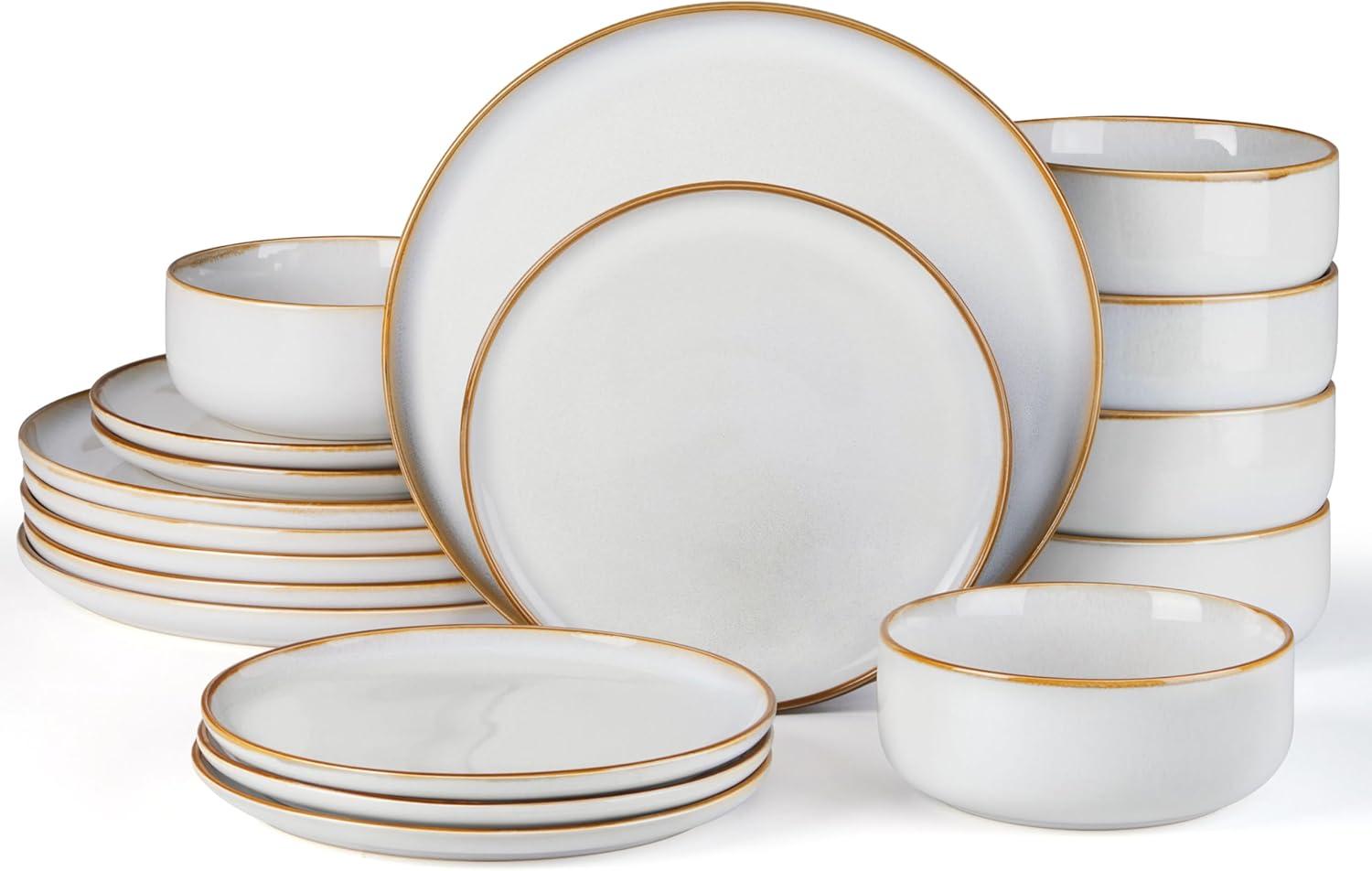 imageEfar 12Piece Reactive Glaze Dinnerware Sets Ceramic Dishes Set for 4 Stoneware Plates and Bowls Dinning Ware Microwave amp Dishwasher Safe Ocean BlueSeashell White