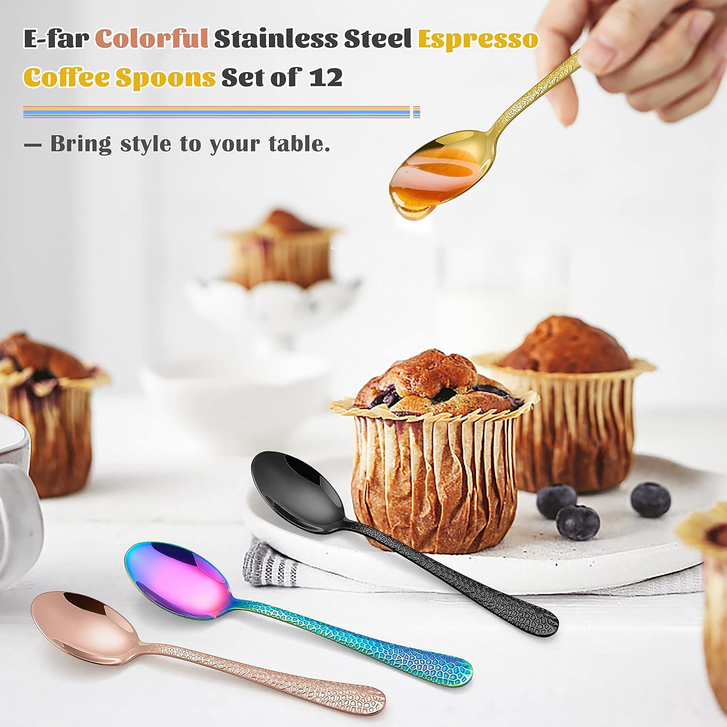 imageEfar 12Piece Small Coffee Spoons 6Inch Stainless Steel Mini Espresso Spoons for CoffeeSugarTea Hammered Design amp Rust Free Dishwasher SafeCopper