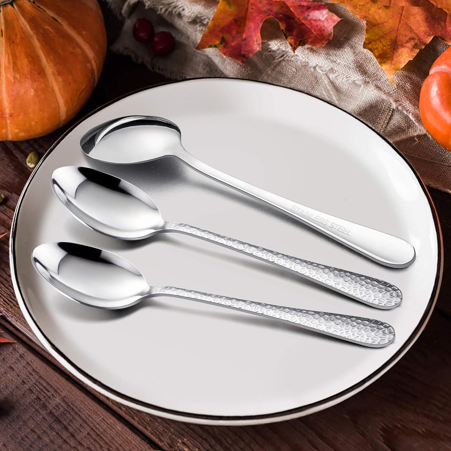 imageEfar 12Piece Stainless Steel Hammered Dinner Spoons Set Modern Silver Large Soup Spoons for Home Kitchen Restaurant Round Edge amp Mirror Polished Dishwasher Safe 79 Inches79 Inches
