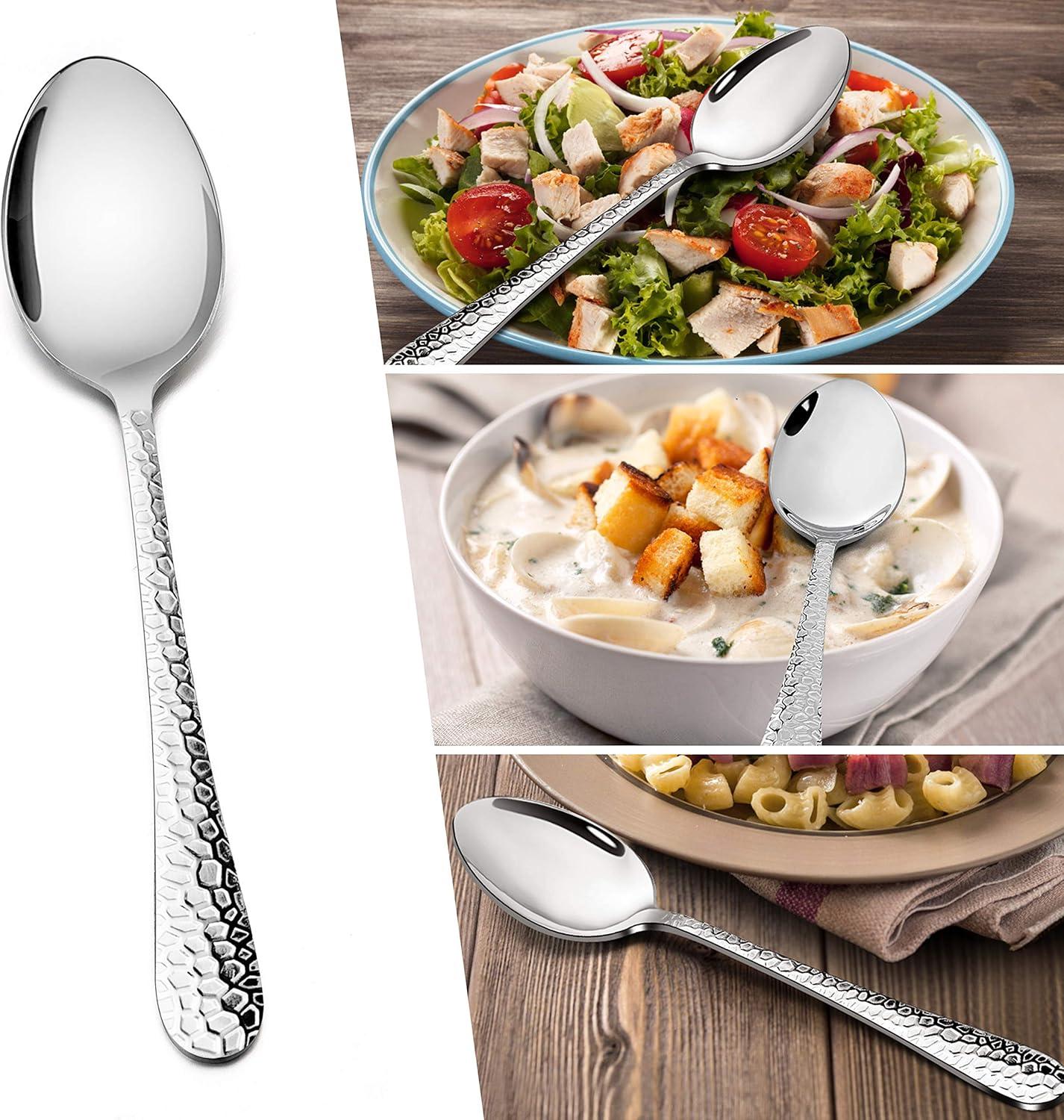 imageEfar 12Piece Stainless Steel Hammered Dinner Spoons Set Modern Silver Large Soup Spoons for Home Kitchen Restaurant Round Edge amp Mirror Polished Dishwasher Safe 79 Inches79 Inches