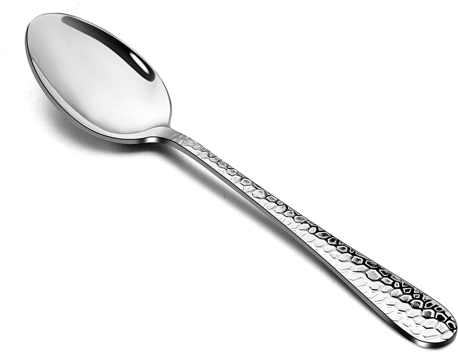 imageEfar 12Piece Stainless Steel Hammered Dinner Spoons Set Modern Silver Large Soup Spoons for Home Kitchen Restaurant Round Edge amp Mirror Polished Dishwasher Safe 79 Inches79 Inches