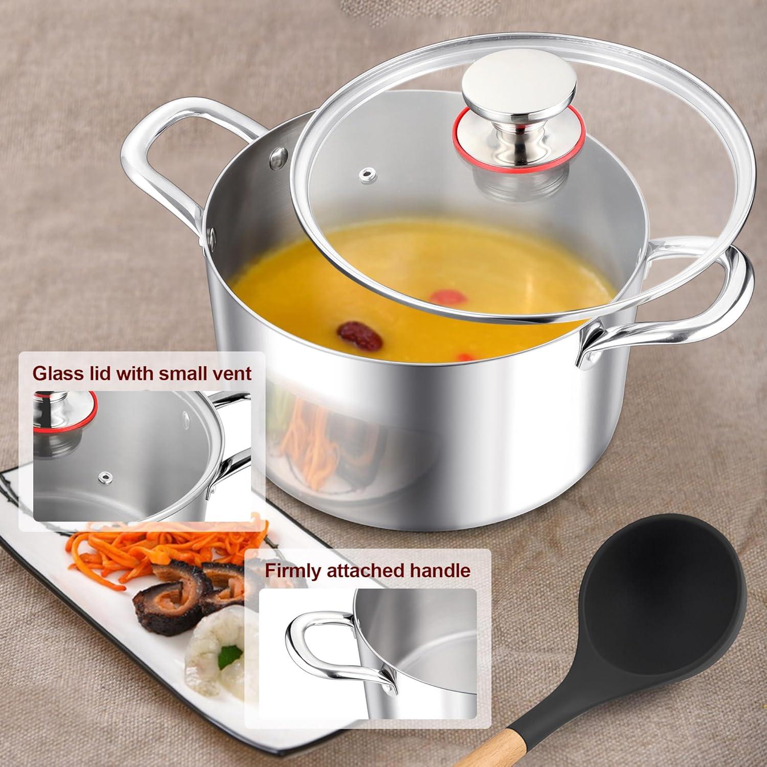 imageEfar 12Quart Stock Pot 1810 Stainless Steel Stockpot with Lid for Cooking Simmering Soup Stew Heavy Duty Cookware Works wInduction Nontoxic amp Corrosion Resistant Dishwasher Safe5 Quarts