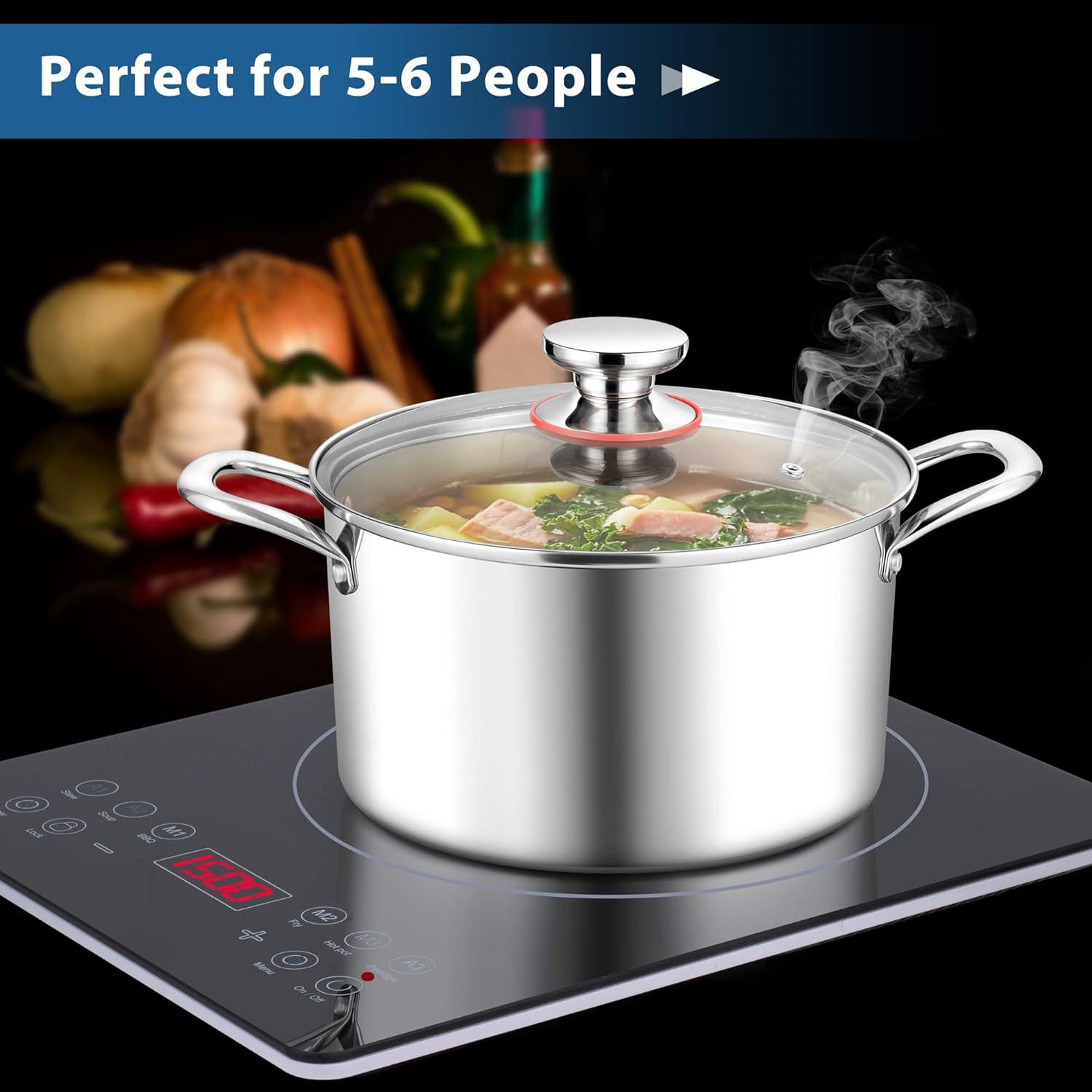 imageEfar 12Quart Stock Pot 1810 Stainless Steel Stockpot with Lid for Cooking Simmering Soup Stew Heavy Duty Cookware Works wInduction Nontoxic amp Corrosion Resistant Dishwasher Safe6 Quarts