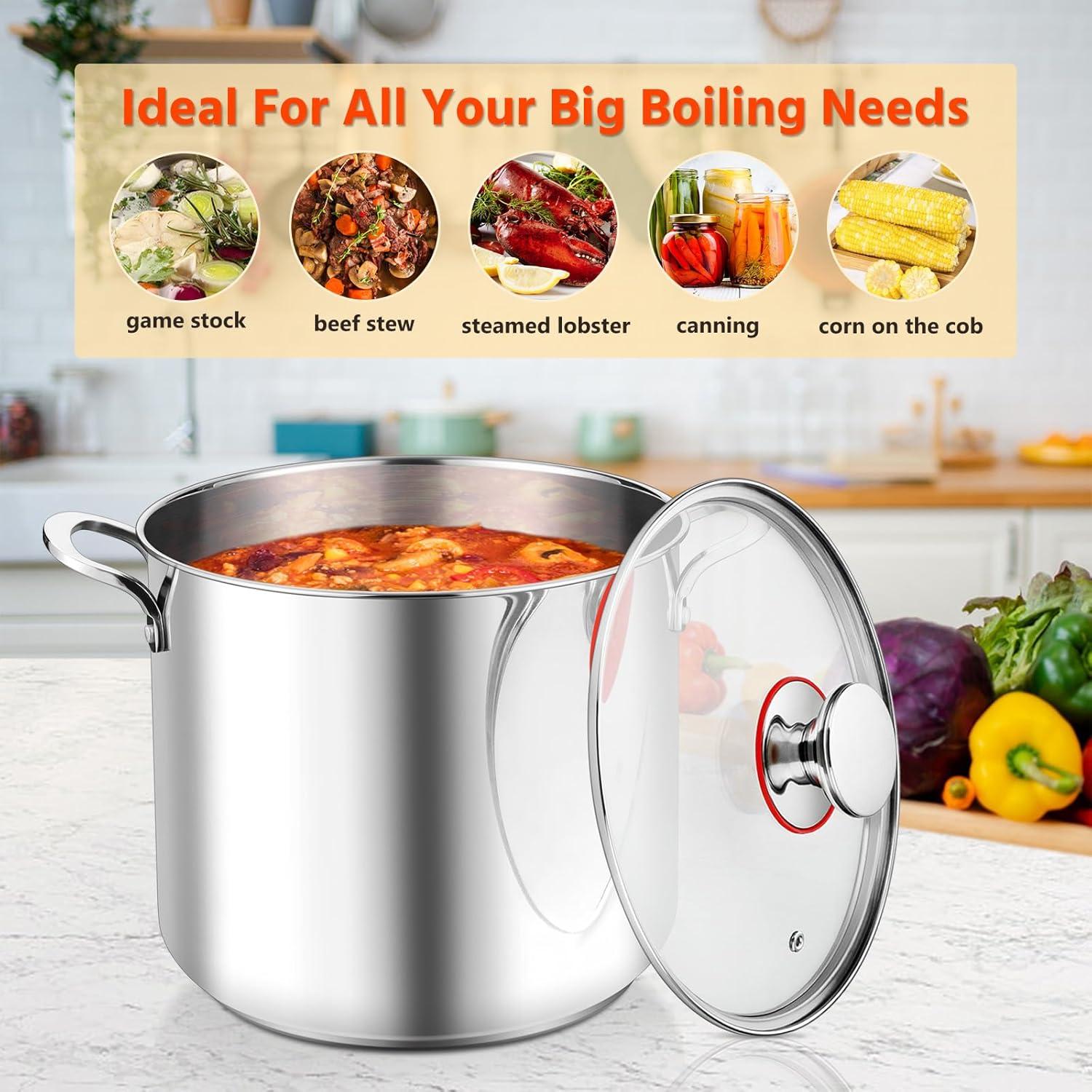imageEfar 12Quart Stock Pot 1810 Stainless Steel Stockpot with Lid for Cooking Simmering Soup Stew Heavy Duty Cookware Works wInduction Nontoxic amp Corrosion Resistant Dishwasher Safe12 Quarts