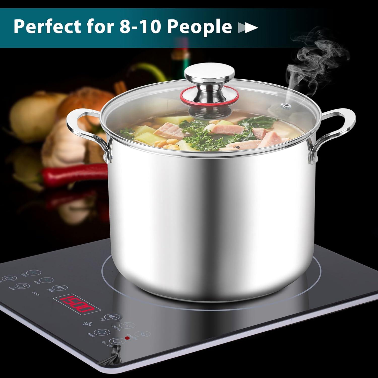 imageEfar 12Quart Stock Pot 1810 Stainless Steel Stockpot with Lid for Cooking Simmering Soup Stew Heavy Duty Cookware Works wInduction Nontoxic amp Corrosion Resistant Dishwasher Safe10 Quarts