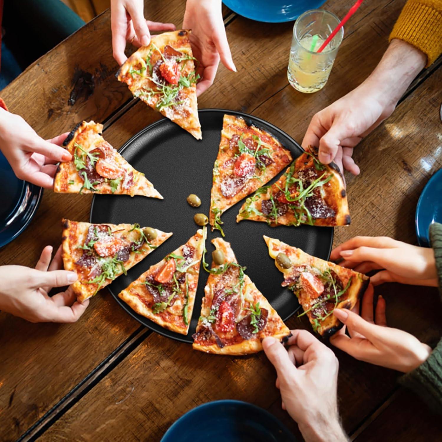 imageEfar 135 Inch Pizza Pan Set of 2 Nonstick Pizza Pie Pan Tray Platter Metal Round Baking Sheet Cooking Pan for Oven Durable amp Stainless Steel Core135Inch