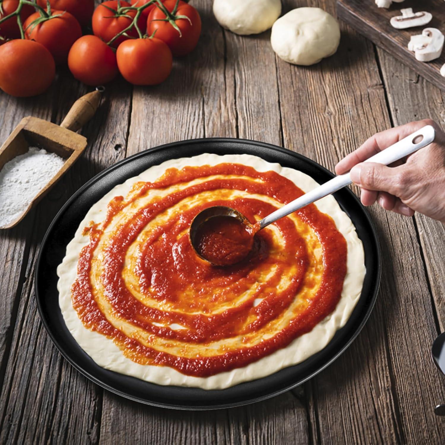 imageEfar 135 Inch Pizza Pan Set of 2 Nonstick Pizza Pie Pan Tray Platter Metal Round Baking Sheet Cooking Pan for Oven Durable amp Stainless Steel Core135Inch