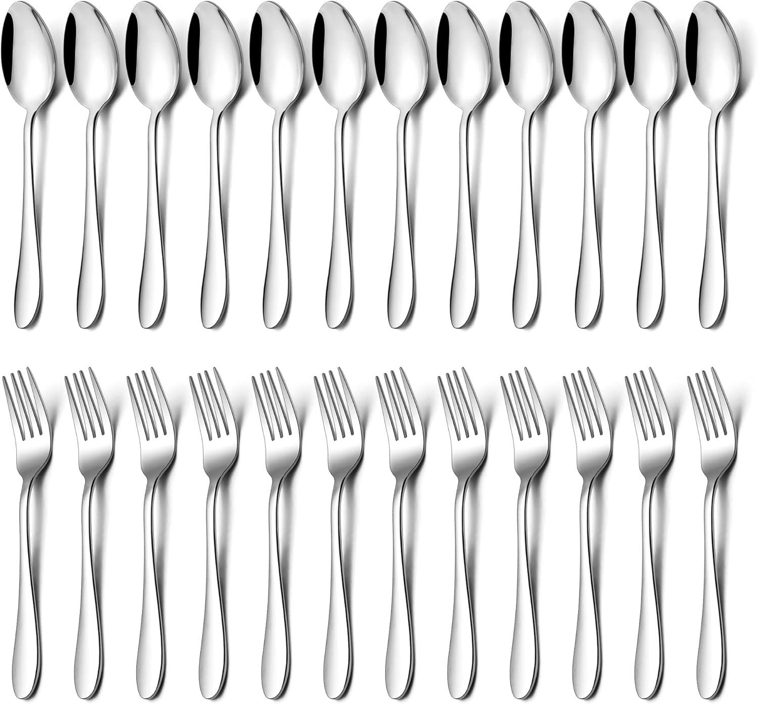 imageEfar 16Piece Dinner Forks and Spoons Stainless Steel Silverware Flatware Eating Utensils Set for Home Kitchen Restaurant Food Grade Metal amp Streamline Design Mirror Finish amp Dishwasher Safe 8 In24