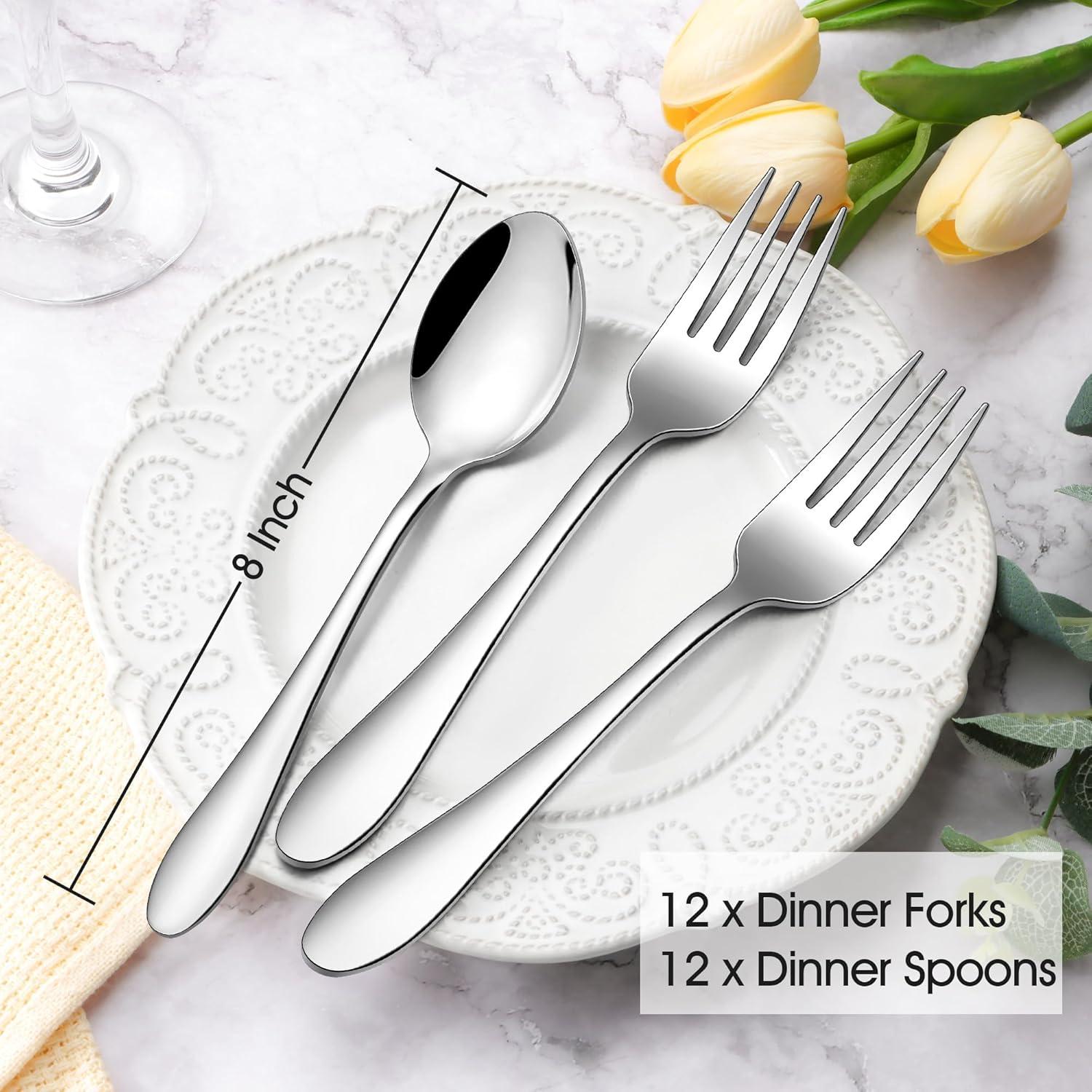 imageEfar 16Piece Dinner Forks and Spoons Stainless Steel Silverware Flatware Eating Utensils Set for Home Kitchen Restaurant Food Grade Metal amp Streamline Design Mirror Finish amp Dishwasher Safe 8 In24
