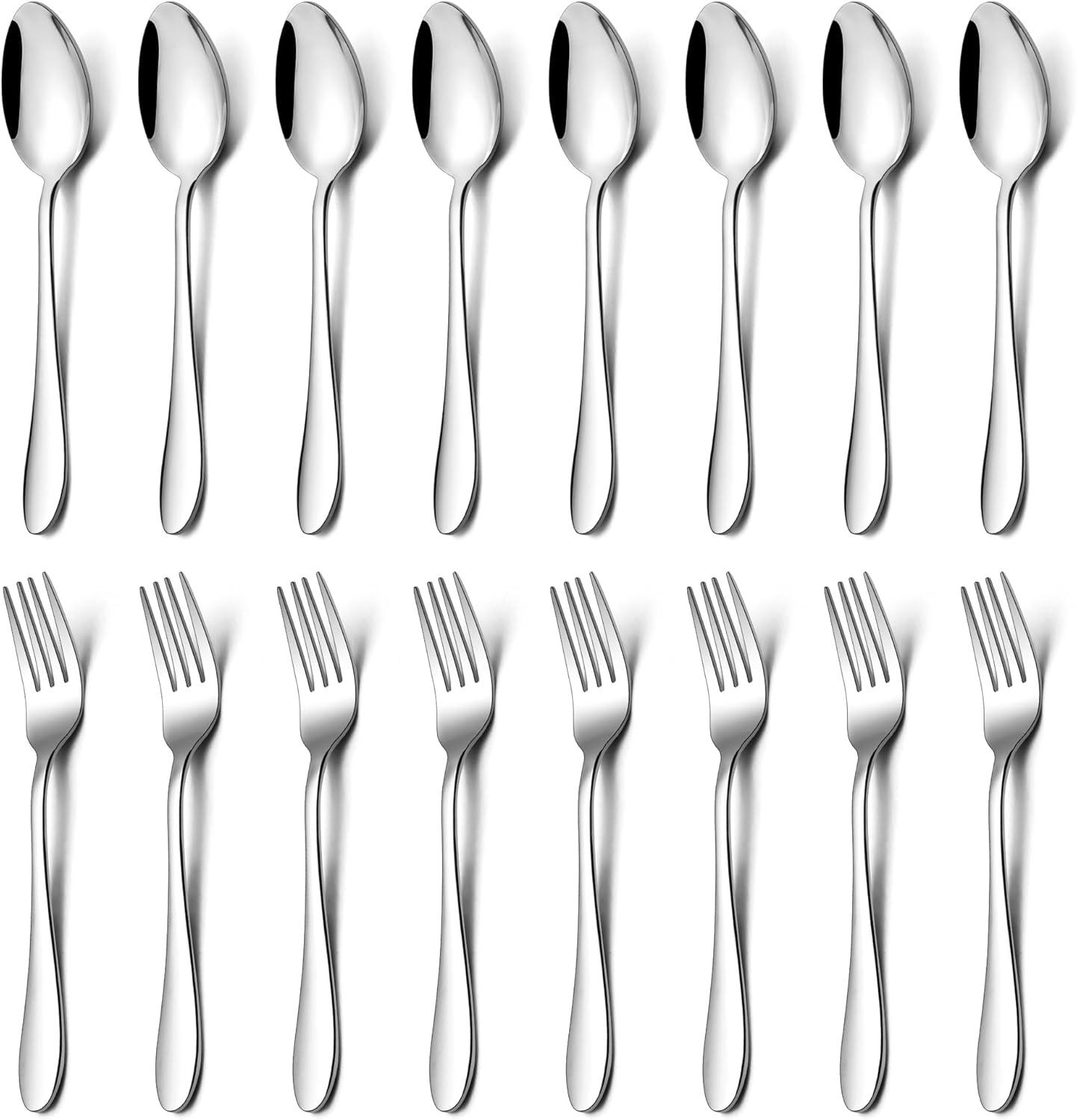 imageEfar 16Piece Dinner Forks and Spoons Stainless Steel Silverware Flatware Eating Utensils Set for Home Kitchen Restaurant Food Grade Metal amp Streamline Design Mirror Finish amp Dishwasher Safe 8 In16
