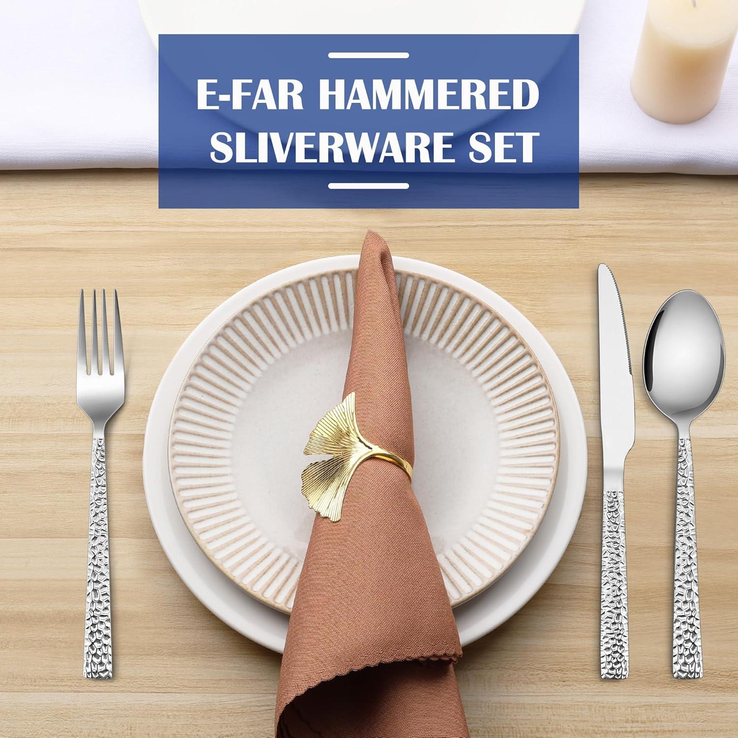 imageEfar 24Piece Hammered Forks Spoons and Knives Set Silverware Set for 8 Stainless Steel Square Flatware Set for Home Kitchen Restaurant Mirror Polished amp Dishwasher Safe12