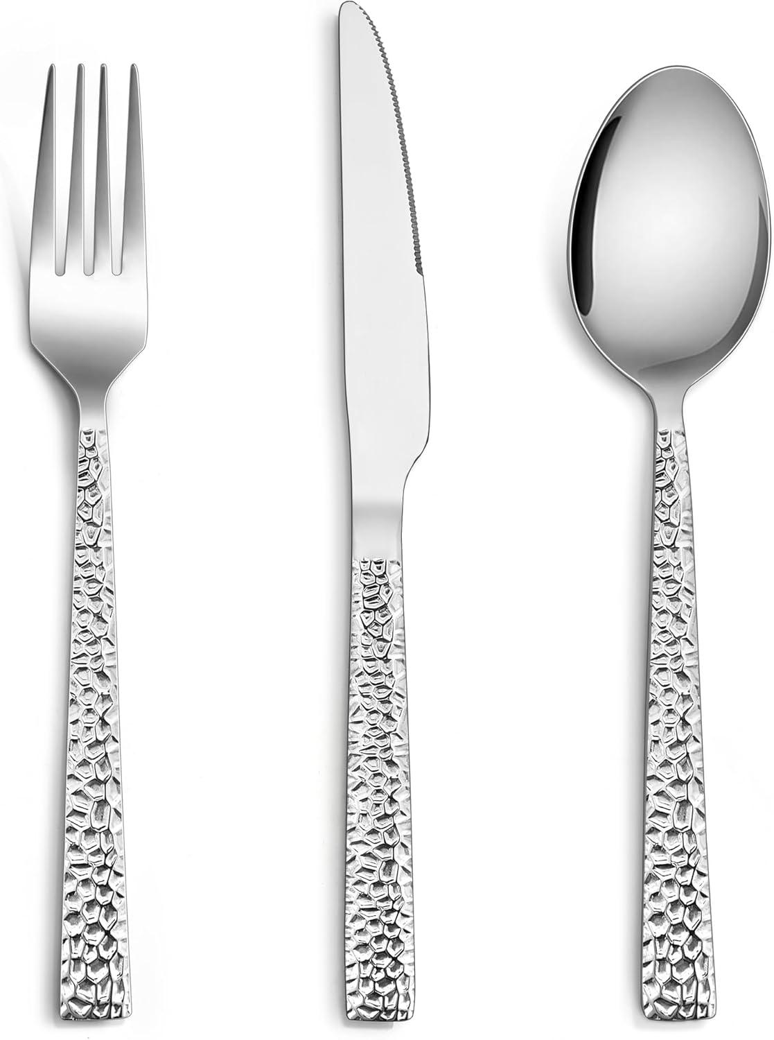imageEfar 24Piece Hammered Forks Spoons and Knives Set Silverware Set for 8 Stainless Steel Square Flatware Set for Home Kitchen Restaurant Mirror Polished amp Dishwasher Safe12