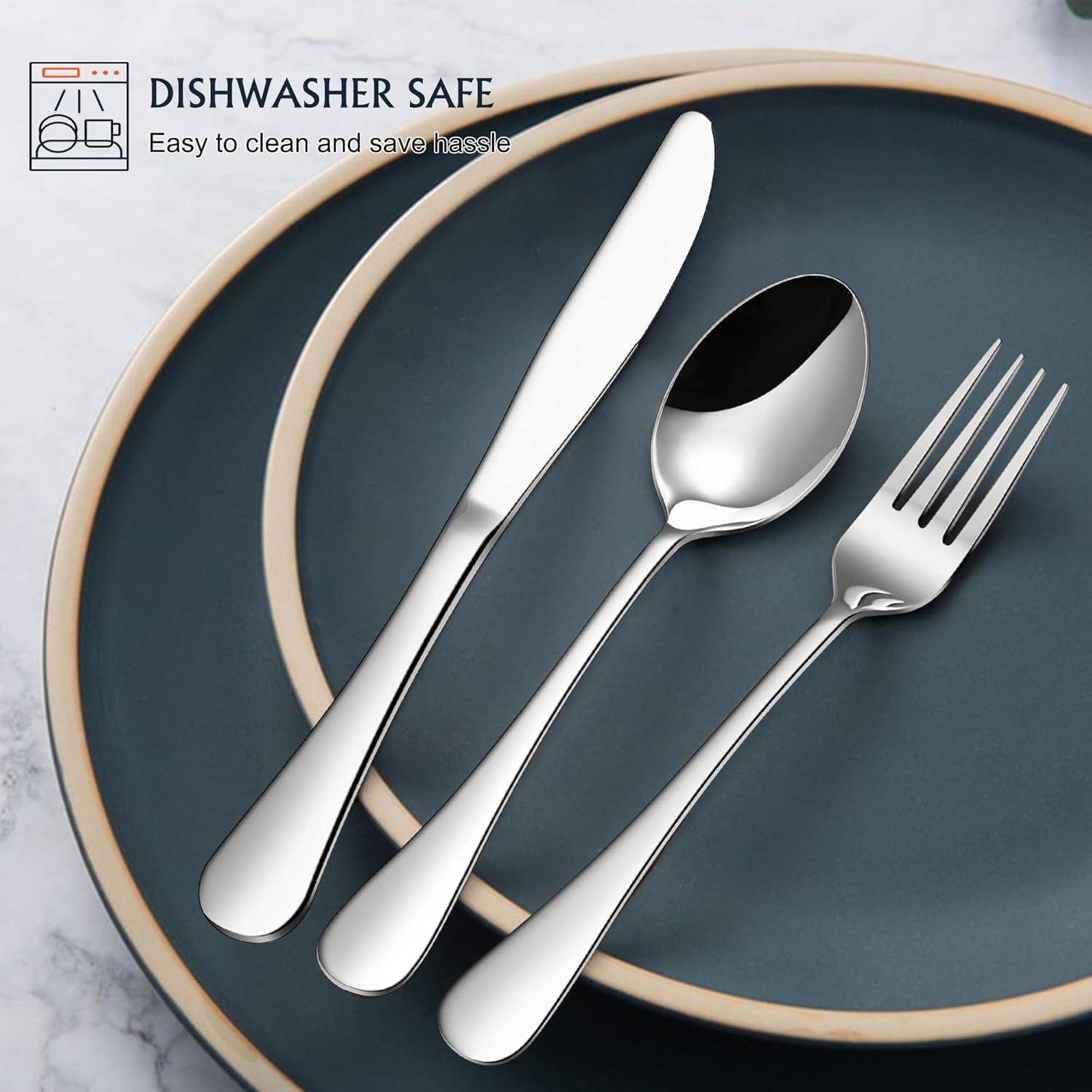 imageEfar 24Piece Hammered Forks Spoons and Knives Set Silverware Set for 8 Stainless Steel Square Flatware Set for Home Kitchen Restaurant Mirror Polished amp Dishwasher Safe24