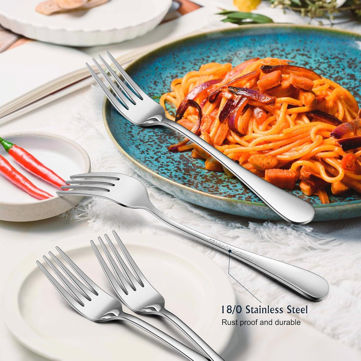 imageEfar 24Piece Hammered Forks Spoons and Knives Set Silverware Set for 8 Stainless Steel Square Flatware Set for Home Kitchen Restaurant Mirror Polished amp Dishwasher Safe24