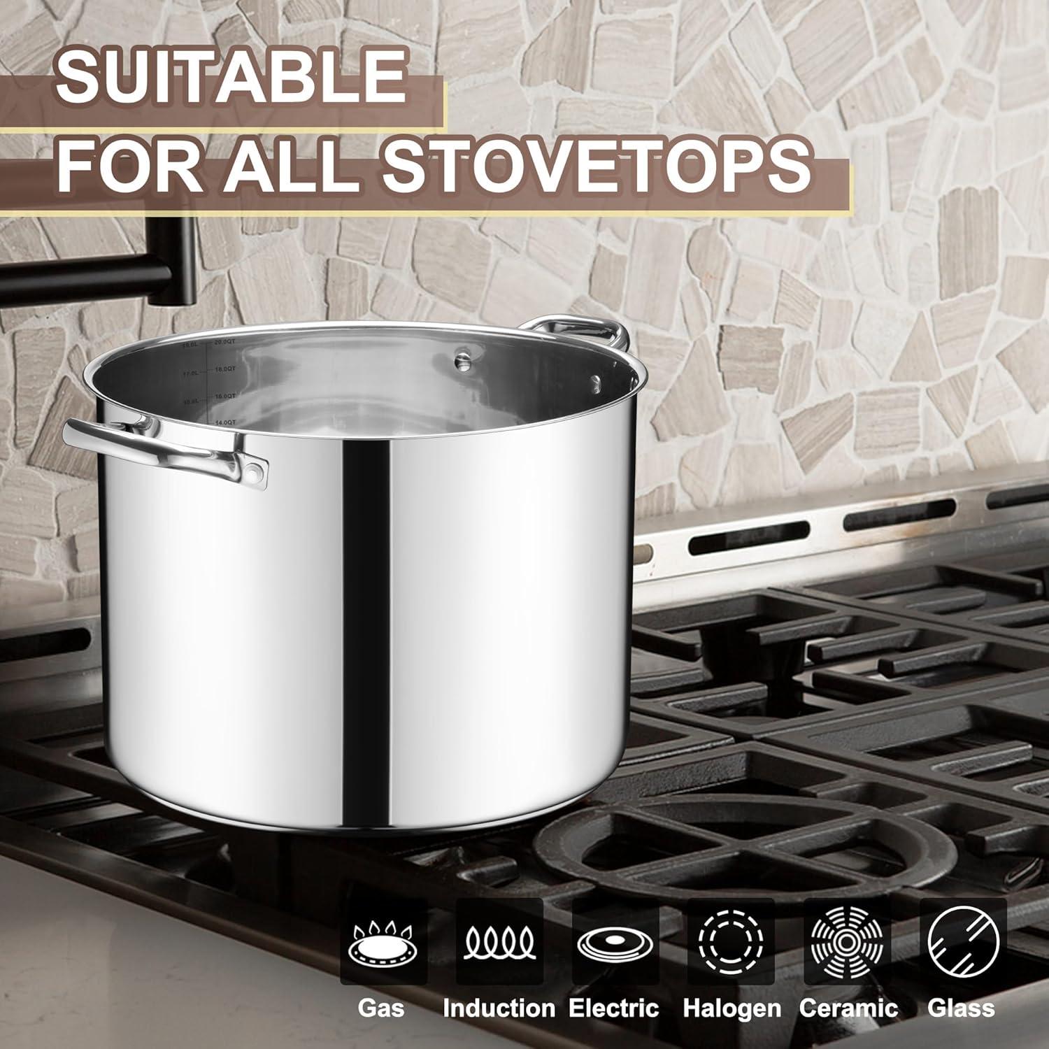 imageEfar 24Quart Large Stock Pot Stainless Steel Stockpot with Lid for Boiling Cooking Soup Stew Canning Heavy Duty TriPly Bottom Works wInduction Commercial Grade amp Dishwasher Safe20 Quarts