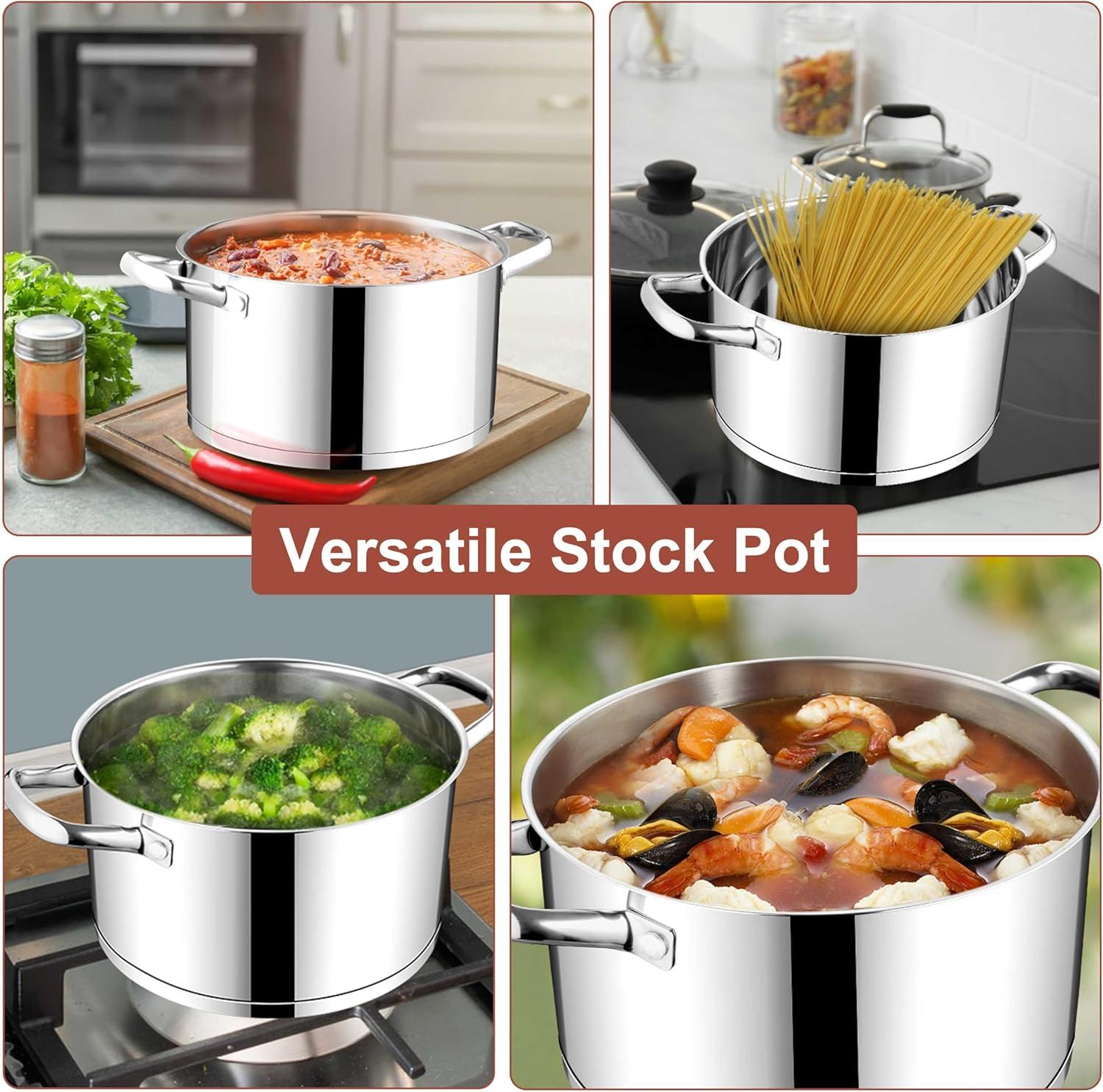 imageEfar 24Quart Large Stock Pot Stainless Steel Stockpot with Lid for Boiling Cooking Soup Stew Canning Heavy Duty TriPly Bottom Works wInduction Commercial Grade amp Dishwasher Safe8 Quarts