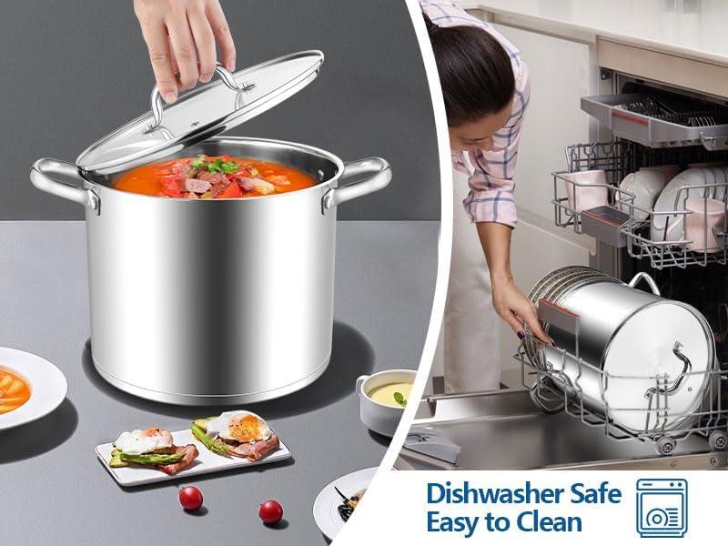 imageEfar 24Quart Large Stock Pot Stainless Steel Stockpot with Lid for Boiling Cooking Soup Stew Canning Heavy Duty TriPly Bottom Works wInduction Commercial Grade amp Dishwasher Safe10 Quarts