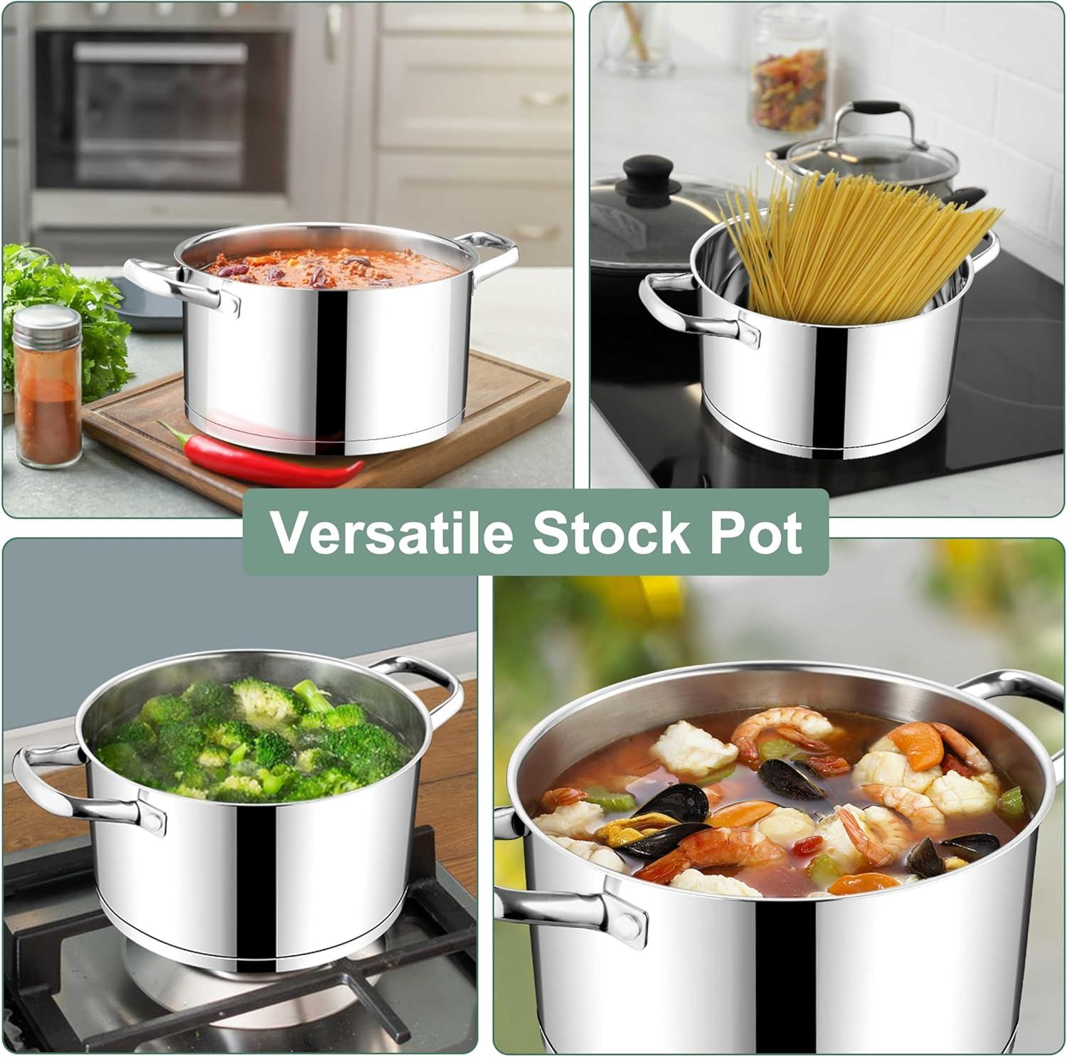 imageEfar 24Quart Large Stock Pot Stainless Steel Stockpot with Lid for Boiling Cooking Soup Stew Canning Heavy Duty TriPly Bottom Works wInduction Commercial Grade amp Dishwasher Safe5 Quarts