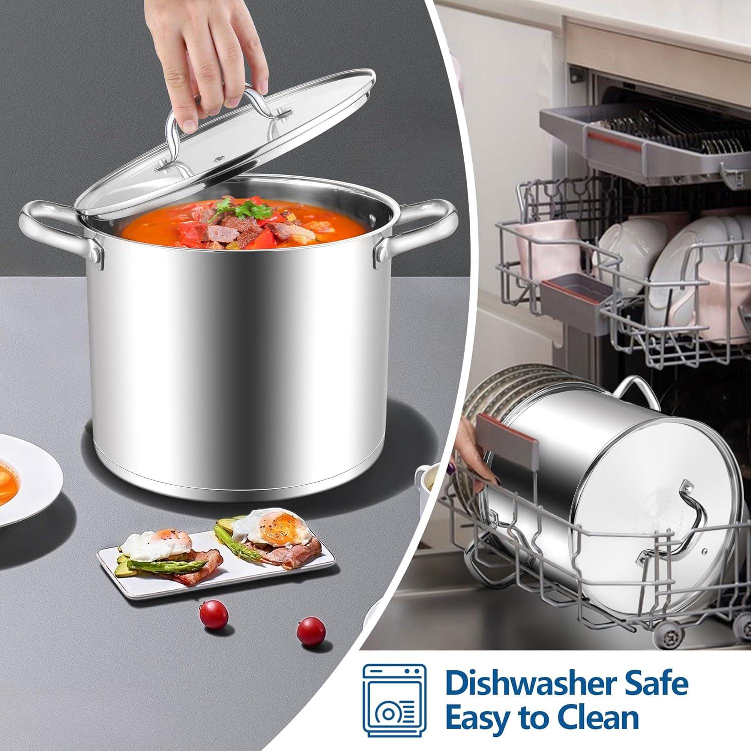 imageEfar 24Quart Large Stock Pot Stainless Steel Stockpot with Lid for Boiling Cooking Soup Stew Canning Heavy Duty TriPly Bottom Works wInduction Commercial Grade amp Dishwasher Safe12 Quarts