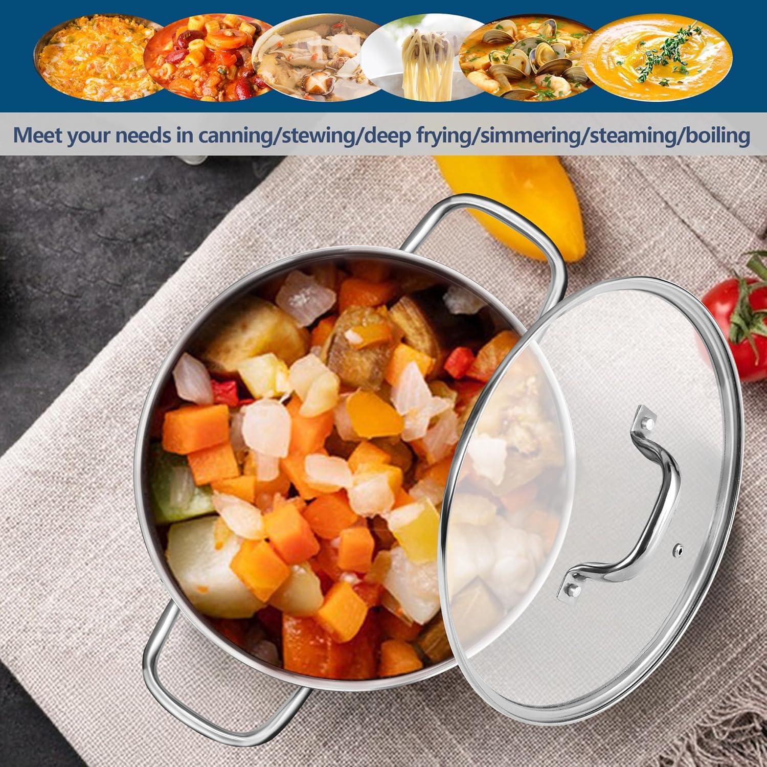 imageEfar 24Quart Large Stock Pot Stainless Steel Stockpot with Lid for Boiling Cooking Soup Stew Canning Heavy Duty TriPly Bottom Works wInduction Commercial Grade amp Dishwasher Safe10 Quarts