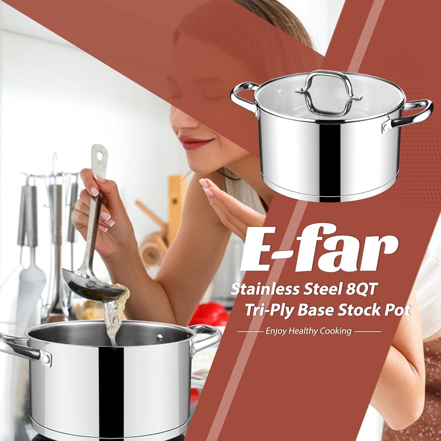 imageEfar 24Quart Large Stock Pot Stainless Steel Stockpot with Lid for Boiling Cooking Soup Stew Canning Heavy Duty TriPly Bottom Works wInduction Commercial Grade amp Dishwasher Safe8 Quarts