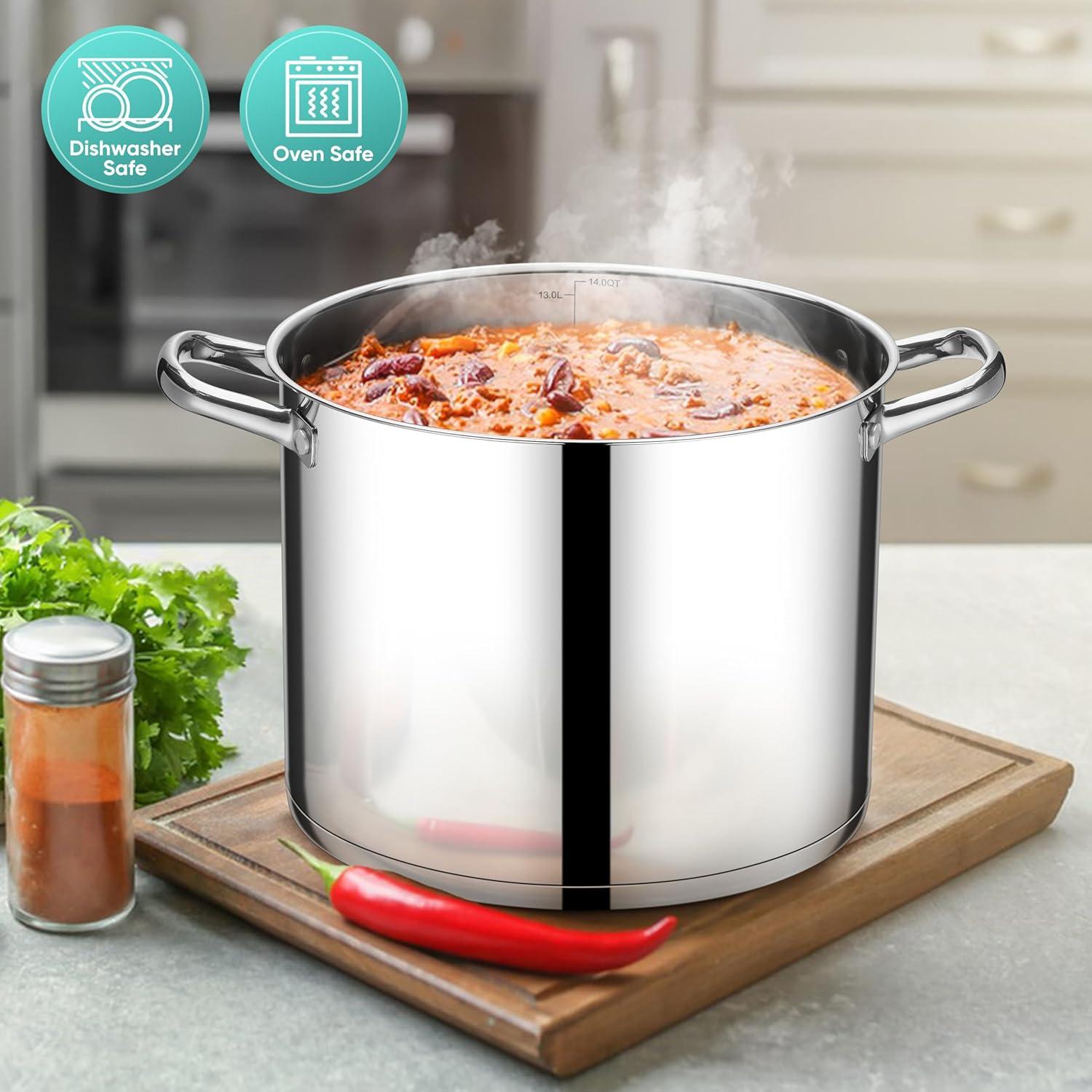 imageEfar 24Quart Large Stock Pot Stainless Steel Stockpot with Lid for Boiling Cooking Soup Stew Canning Heavy Duty TriPly Bottom Works wInduction Commercial Grade amp Dishwasher Safe14 Quarts