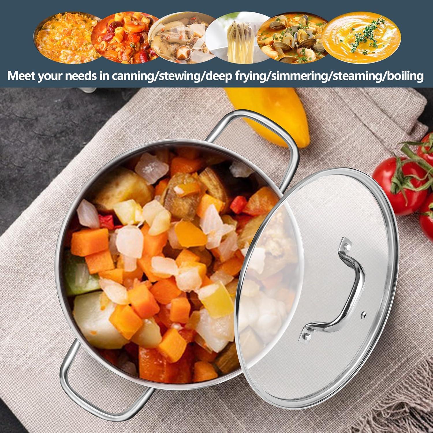 imageEfar 24Quart Large Stock Pot Stainless Steel Stockpot with Lid for Boiling Cooking Soup Stew Canning Heavy Duty TriPly Bottom Works wInduction Commercial Grade amp Dishwasher Safe12 Quarts