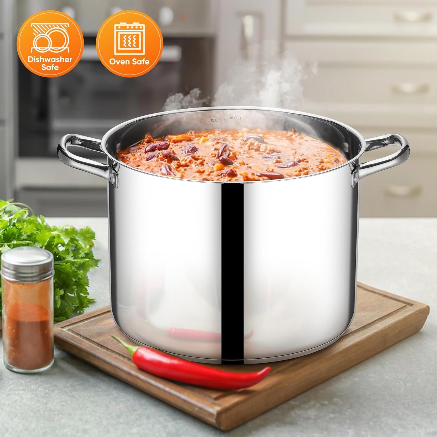 imageEfar 24Quart Large Stock Pot Stainless Steel Stockpot with Lid for Boiling Cooking Soup Stew Canning Heavy Duty TriPly Bottom Works wInduction Commercial Grade amp Dishwasher Safe16 Quarts