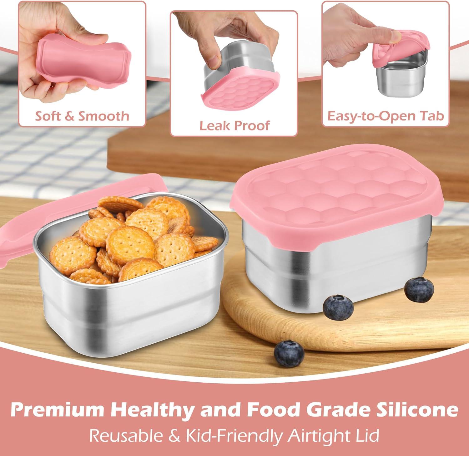 imageEfar 4Pack Stainless Steel Snack Containers for Kids 8oz Reusable Toddler Lunch Box Containers with LeakProof Lids for SchoolDaycareTravel Stackable Design amp Easy Open Oven amp Dishwasher SafePink