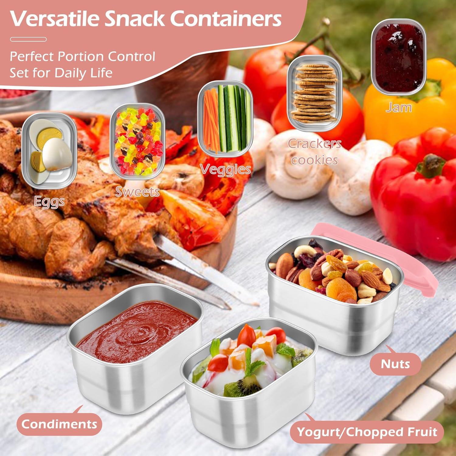imageEfar 4Pack Stainless Steel Snack Containers for Kids 8oz Reusable Toddler Lunch Box Containers with LeakProof Lids for SchoolDaycareTravel Stackable Design amp Easy Open Oven amp Dishwasher SafePink