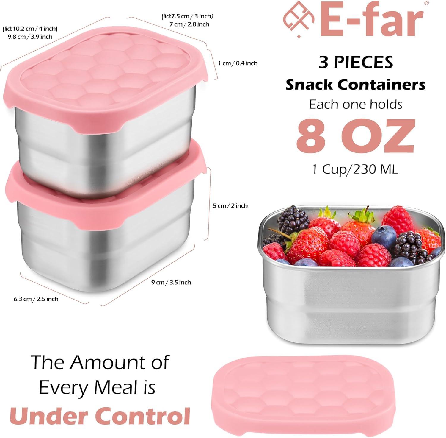 imageEfar 4Pack Stainless Steel Snack Containers for Kids 8oz Reusable Toddler Lunch Box Containers with LeakProof Lids for SchoolDaycareTravel Stackable Design amp Easy Open Oven amp Dishwasher SafePink