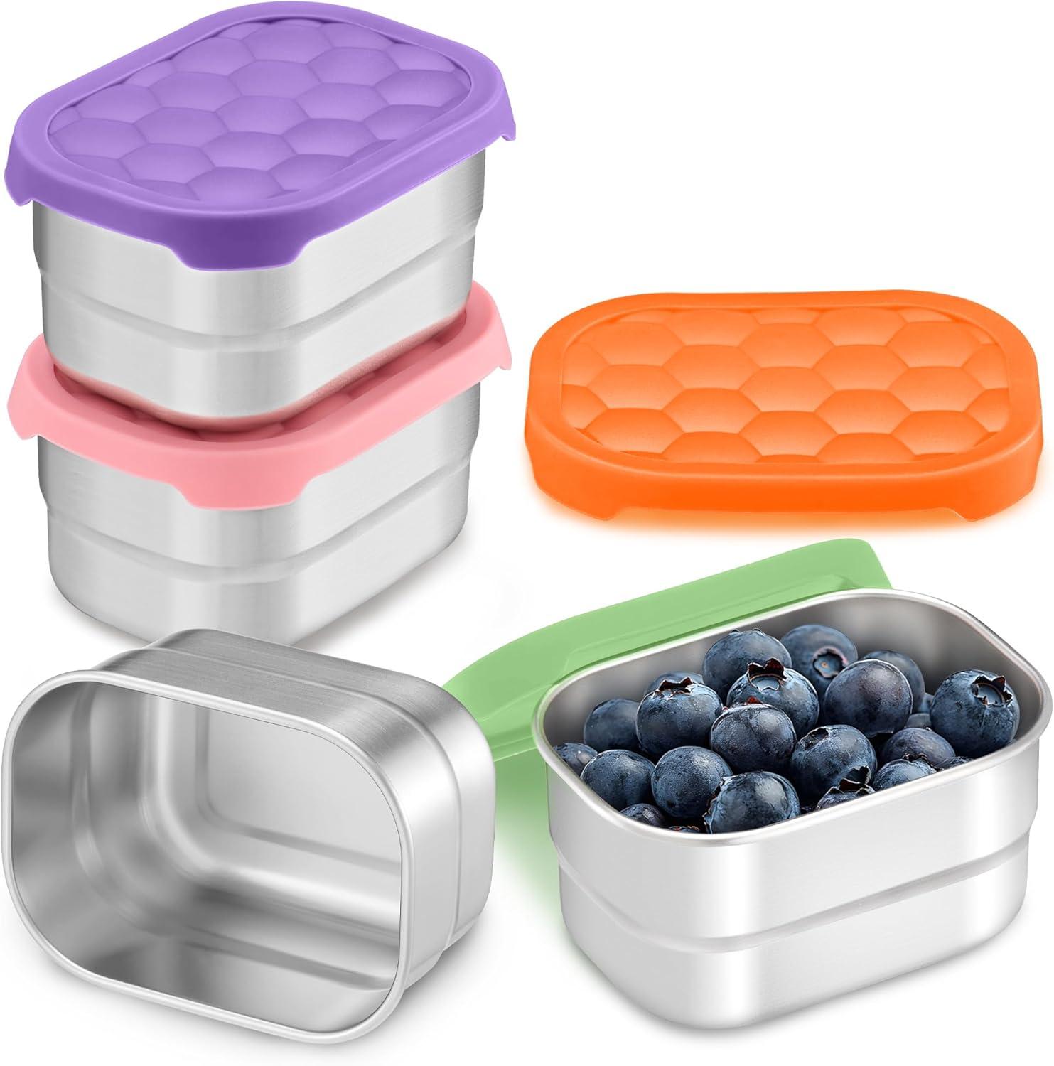 imageEfar 4Pack Stainless Steel Snack Containers for Kids 8oz Reusable Toddler Lunch Box Containers with LeakProof Lids for SchoolDaycareTravel Stackable Design amp Easy Open Oven amp Dishwasher SafeMulticolor