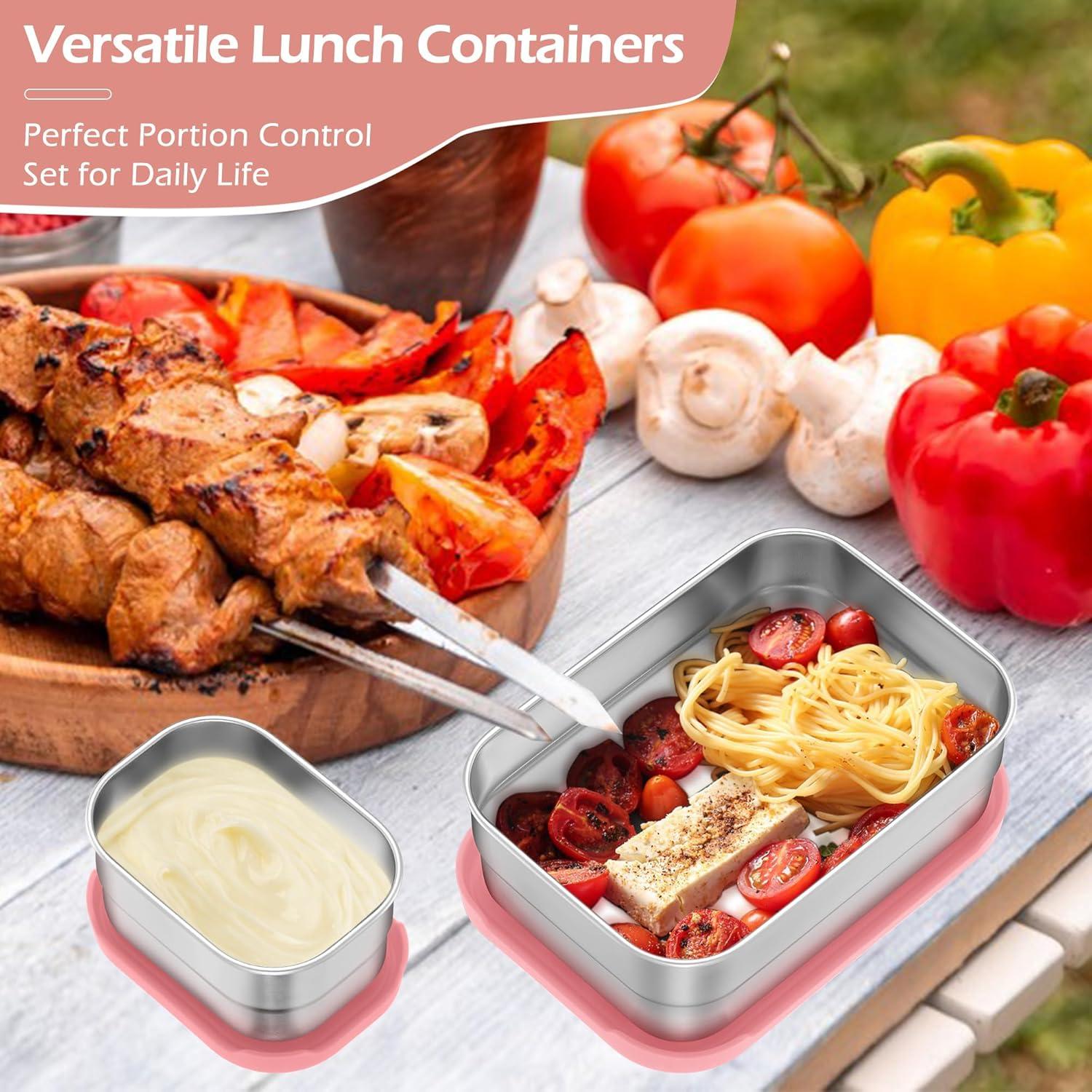 imageEfar 4Pack Stainless Steel Snack Containers for Kids 8oz Reusable Toddler Lunch Box Containers with LeakProof Lids for SchoolDaycareTravel Stackable Design amp Easy Open Oven amp Dishwasher SafePink