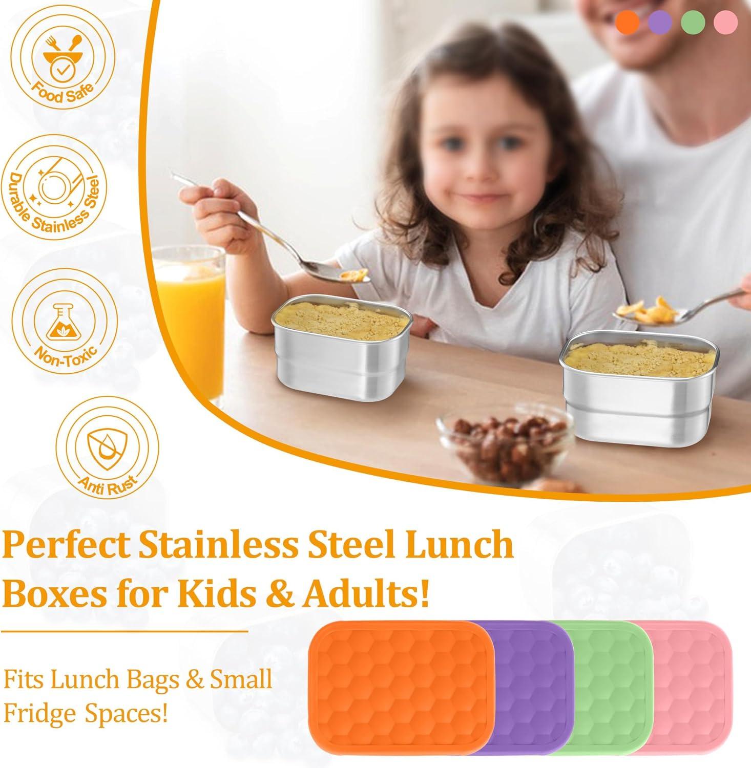 imageEfar 4Pack Stainless Steel Snack Containers for Kids 8oz Reusable Toddler Lunch Box Containers with LeakProof Lids for SchoolDaycareTravel Stackable Design amp Easy Open Oven amp Dishwasher SafeMulticolor