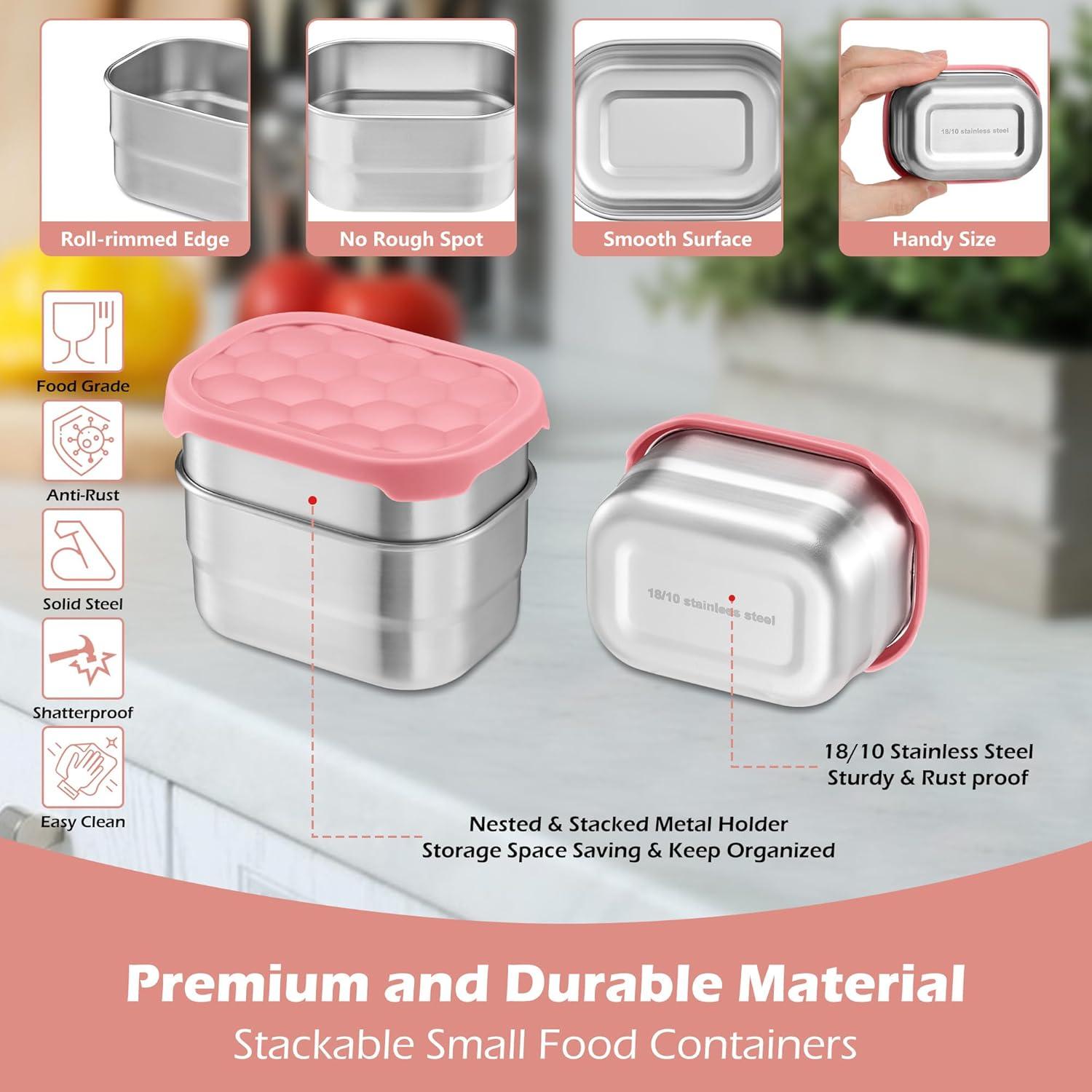 imageEfar 4Pack Stainless Steel Snack Containers for Kids 8oz Reusable Toddler Lunch Box Containers with LeakProof Lids for SchoolDaycareTravel Stackable Design amp Easy Open Oven amp Dishwasher SafePink