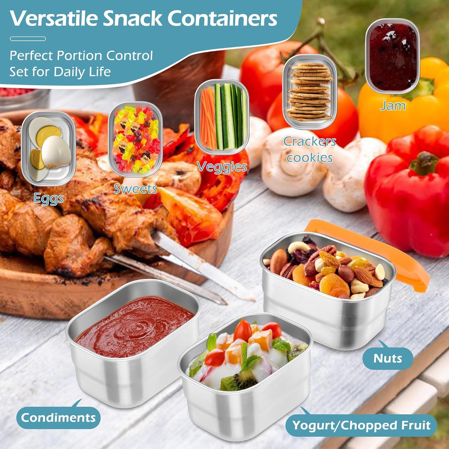 imageEfar 4Pack Stainless Steel Snack Containers for Kids 8oz Reusable Toddler Lunch Box Containers with LeakProof Lids for SchoolDaycareTravel Stackable Design amp Easy Open Oven amp Dishwasher SafeMulticolor