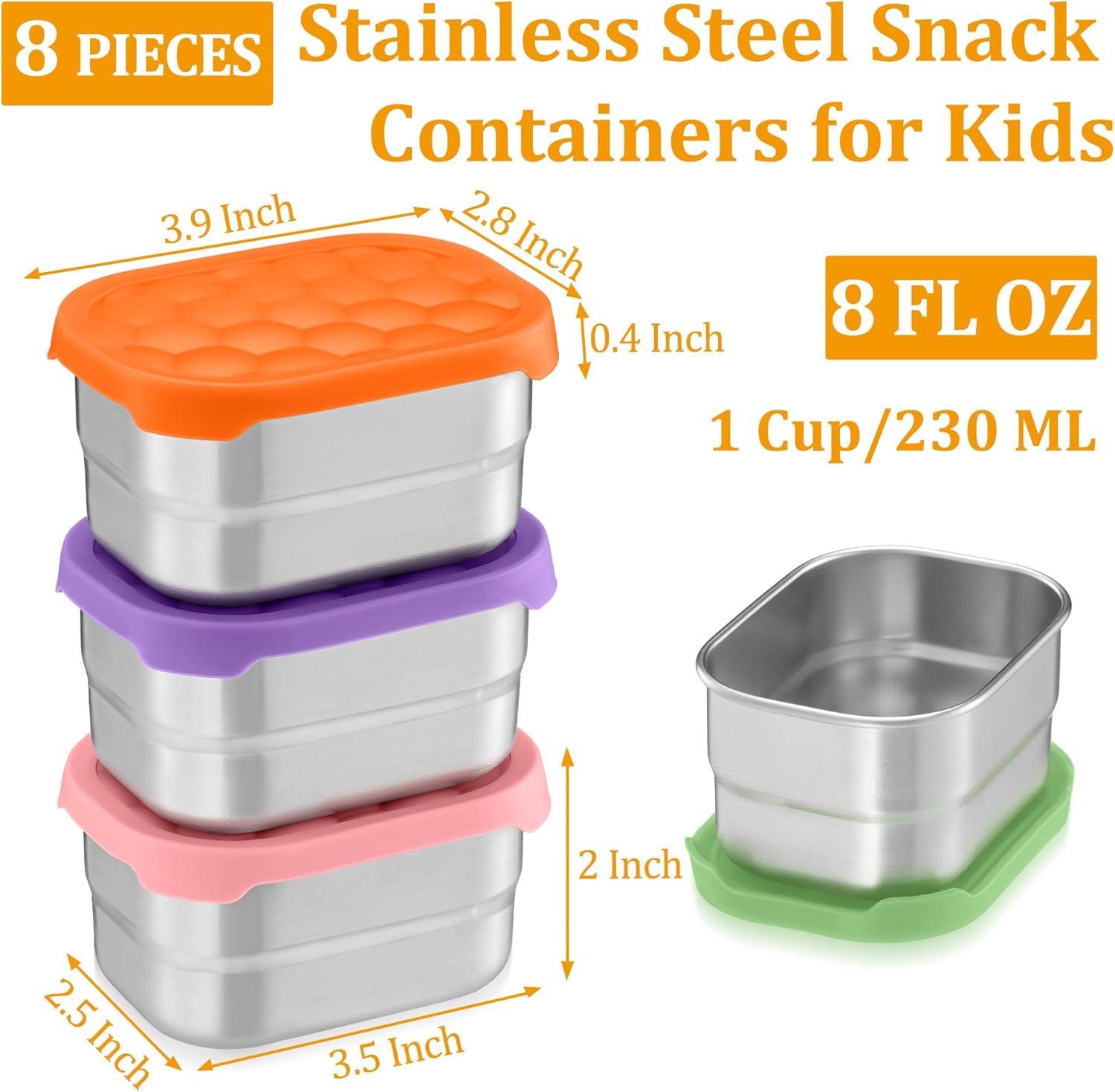 imageEfar 4Pack Stainless Steel Snack Containers for Kids 8oz Reusable Toddler Lunch Box Containers with LeakProof Lids for SchoolDaycareTravel Stackable Design amp Easy Open Oven amp Dishwasher SafeMulticolor