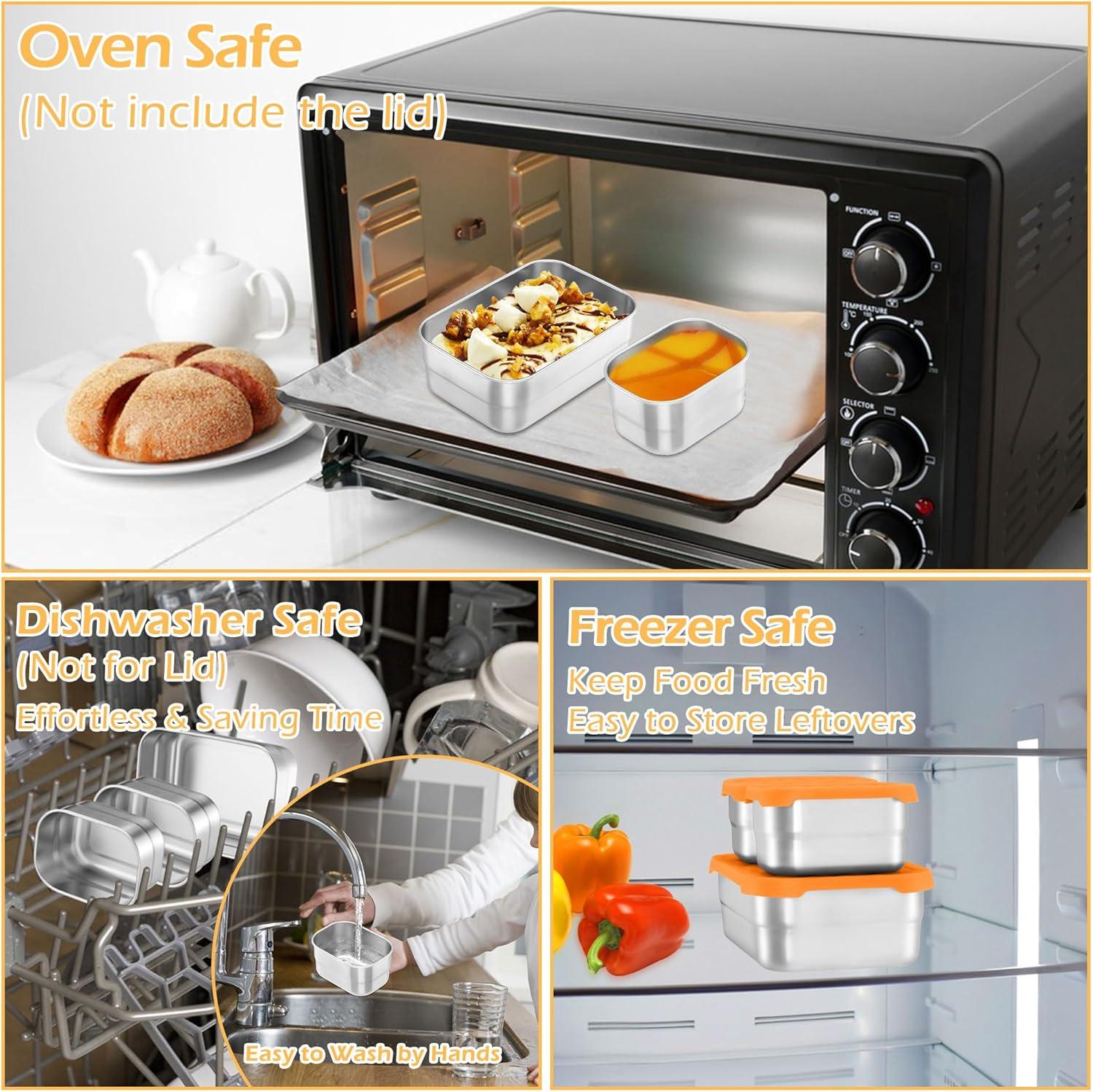 imageEfar 4Pack Stainless Steel Snack Containers for Kids 8oz Reusable Toddler Lunch Box Containers with LeakProof Lids for SchoolDaycareTravel Stackable Design amp Easy Open Oven amp Dishwasher SafeOrange