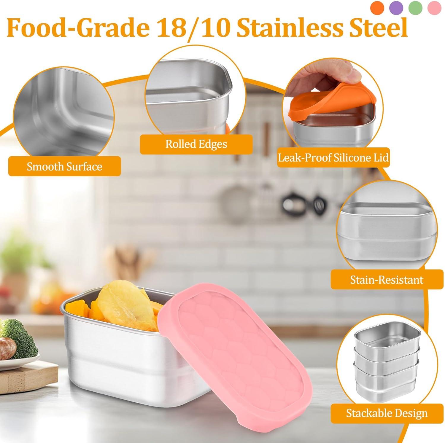 imageEfar 4Pack Stainless Steel Snack Containers for Kids 8oz Reusable Toddler Lunch Box Containers with LeakProof Lids for SchoolDaycareTravel Stackable Design amp Easy Open Oven amp Dishwasher SafeMulticolor