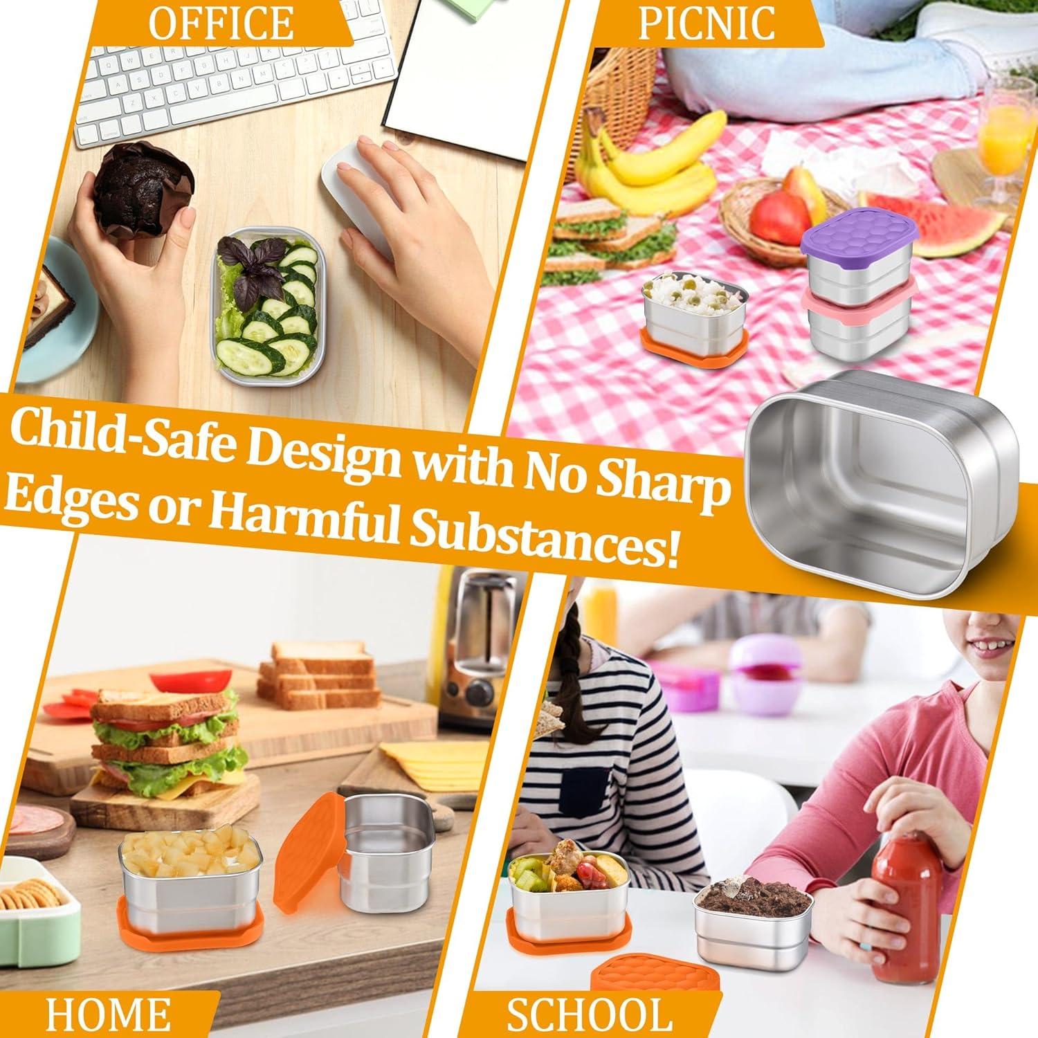 imageEfar 4Pack Stainless Steel Snack Containers for Kids 8oz Reusable Toddler Lunch Box Containers with LeakProof Lids for SchoolDaycareTravel Stackable Design amp Easy Open Oven amp Dishwasher SafeMulticolor