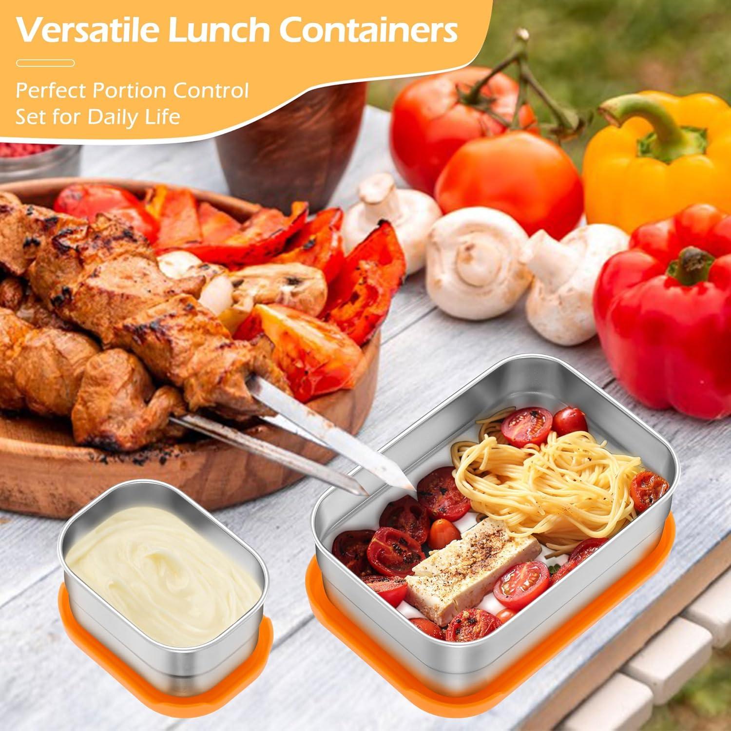 imageEfar 4Pack Stainless Steel Snack Containers for Kids 8oz Reusable Toddler Lunch Box Containers with LeakProof Lids for SchoolDaycareTravel Stackable Design amp Easy Open Oven amp Dishwasher SafeOrange