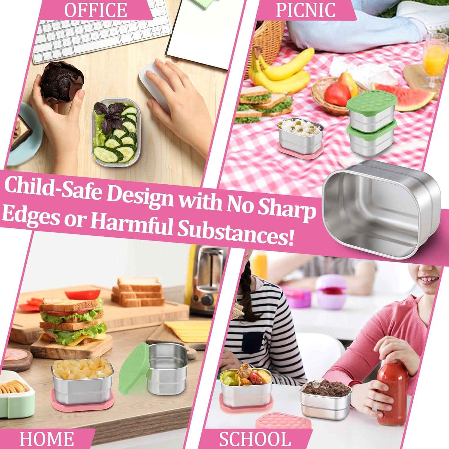 imageEfar 4Pack Stainless Steel Snack Containers for Kids 8oz Reusable Toddler Lunch Box Containers with LeakProof Lids for SchoolDaycareTravel Stackable Design amp Easy Open Oven amp Dishwasher SafeGreen Pink