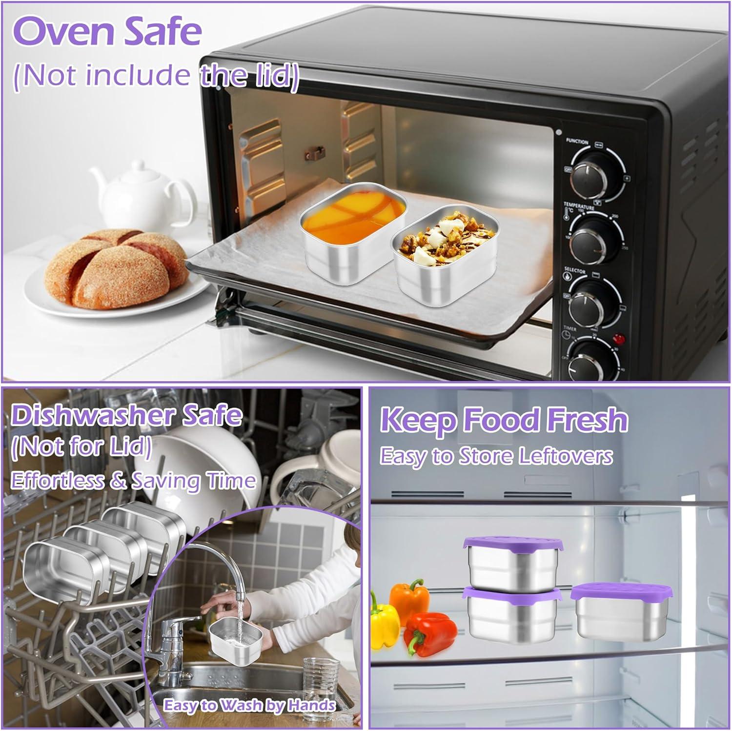 imageEfar 4Pack Stainless Steel Snack Containers for Kids 8oz Reusable Toddler Lunch Box Containers with LeakProof Lids for SchoolDaycareTravel Stackable Design amp Easy Open Oven amp Dishwasher SafePurple