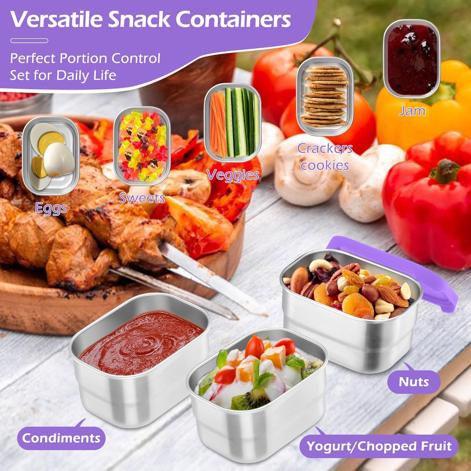 imageEfar 4Pack Stainless Steel Snack Containers for Kids 8oz Reusable Toddler Lunch Box Containers with LeakProof Lids for SchoolDaycareTravel Stackable Design amp Easy Open Oven amp Dishwasher SafePurple