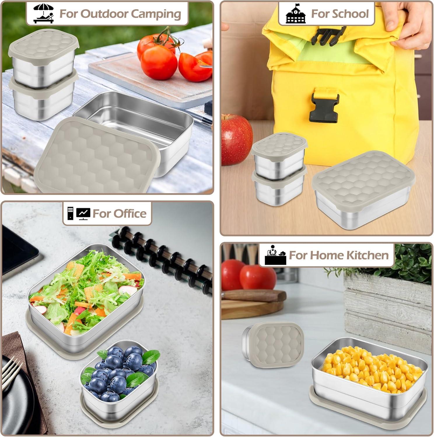 imageEfar 4Pack Stainless Steel Snack Containers for Kids 8oz Reusable Toddler Lunch Box Containers with LeakProof Lids for SchoolDaycareTravel Stackable Design amp Easy Open Oven amp Dishwasher SafeKhaki