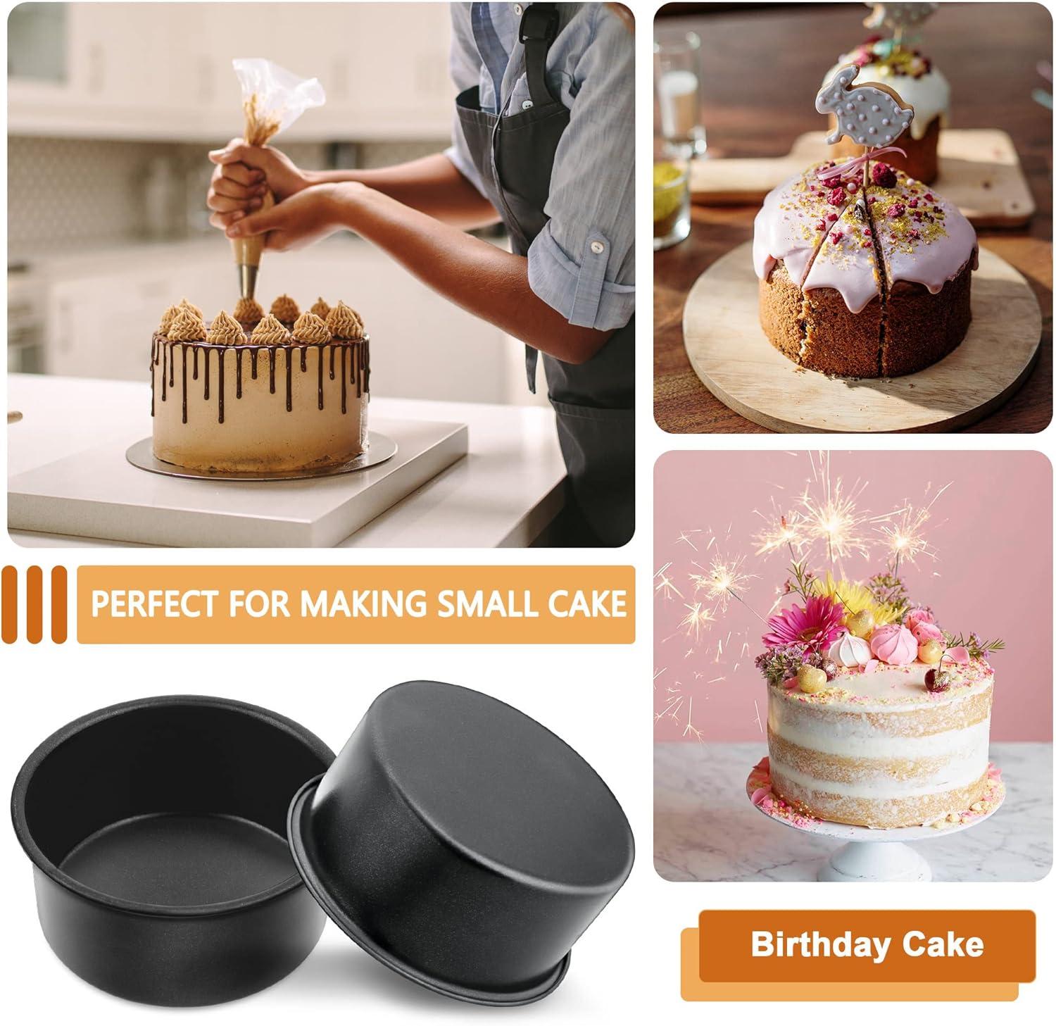 imageEfar 6 Inch Cake Pan 4Piece Nonstick Round Cake Baking Pans for Wedding Birthday Layer Cake Stainless Steel Core amp NonToxic Coating 2 Inch Deep4 inches