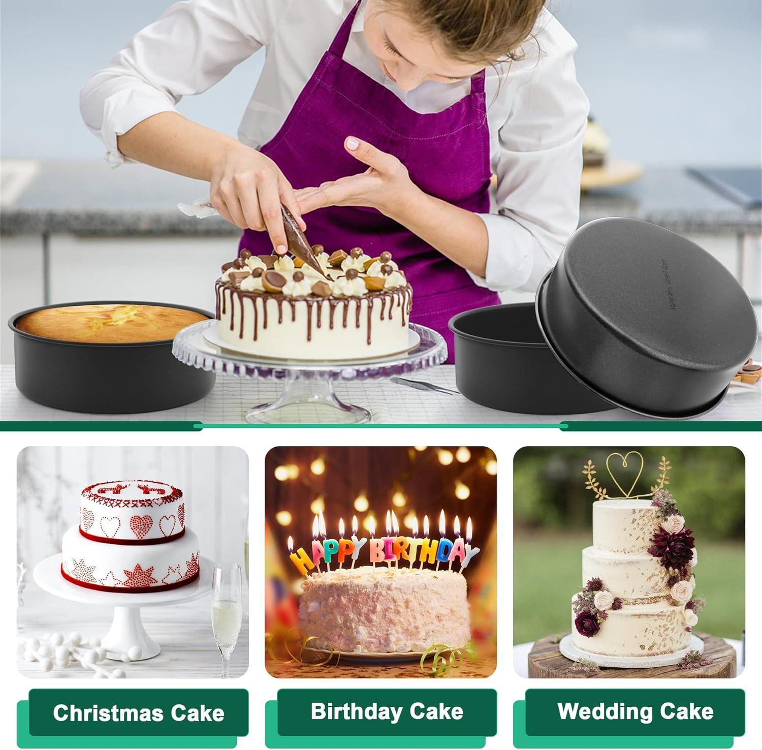 imageEfar 6 Inch Cake Pan 4Piece Nonstick Round Cake Baking Pans for Wedding Birthday Layer Cake Stainless Steel Core amp NonToxic Coating 2 Inch Deep6 inches