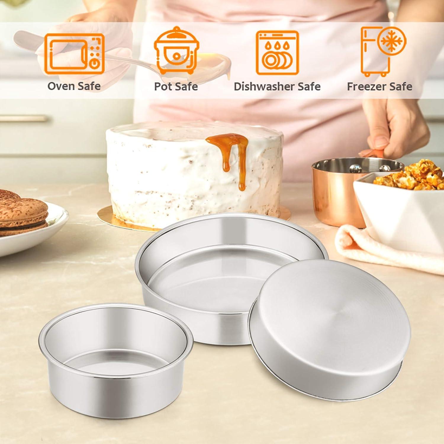 imageEfar 6 Inch Cake Pan Set of 3 Stainless Steel Round Smash Cake Baking Pans Tins NonToxic amp Healthy Mirror Finish amp Dishwasher Safe4 6 8 Inch